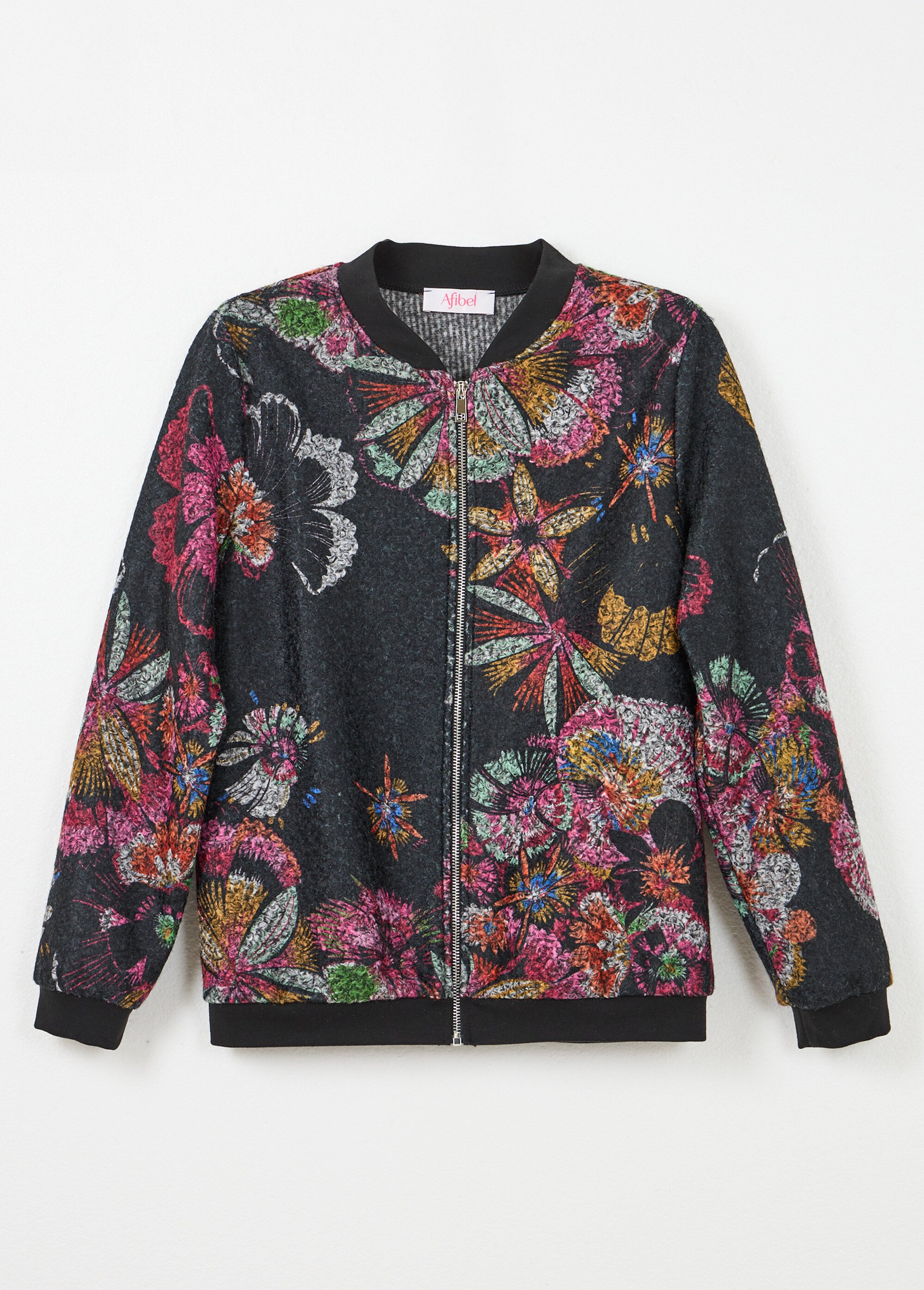 Blouson esprit bomber tissu bouclette imprimé Femme Noir TANZILA AP1