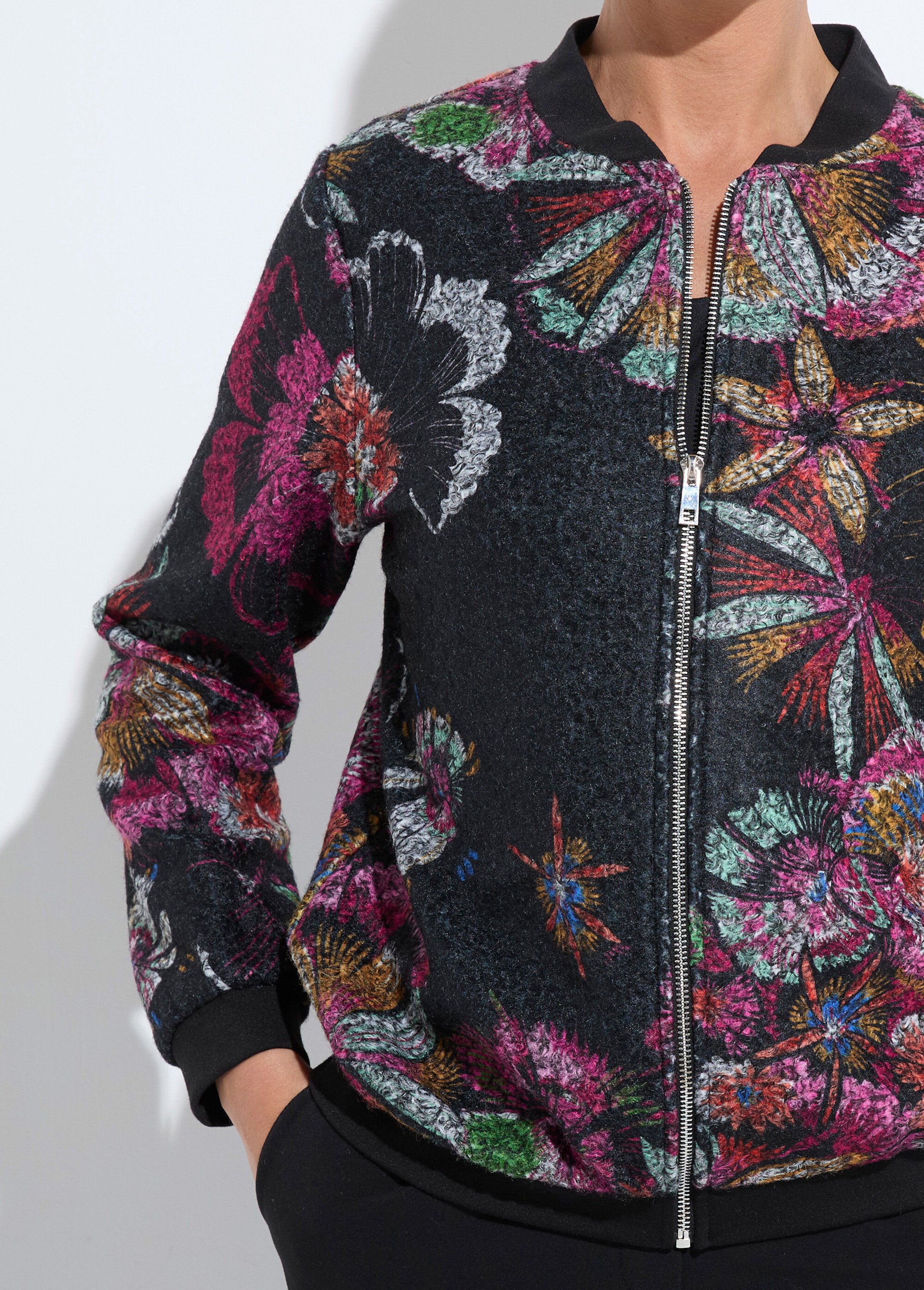 Blouson esprit bomber tissu bouclette imprimé Femme Noir TANZILA DE1