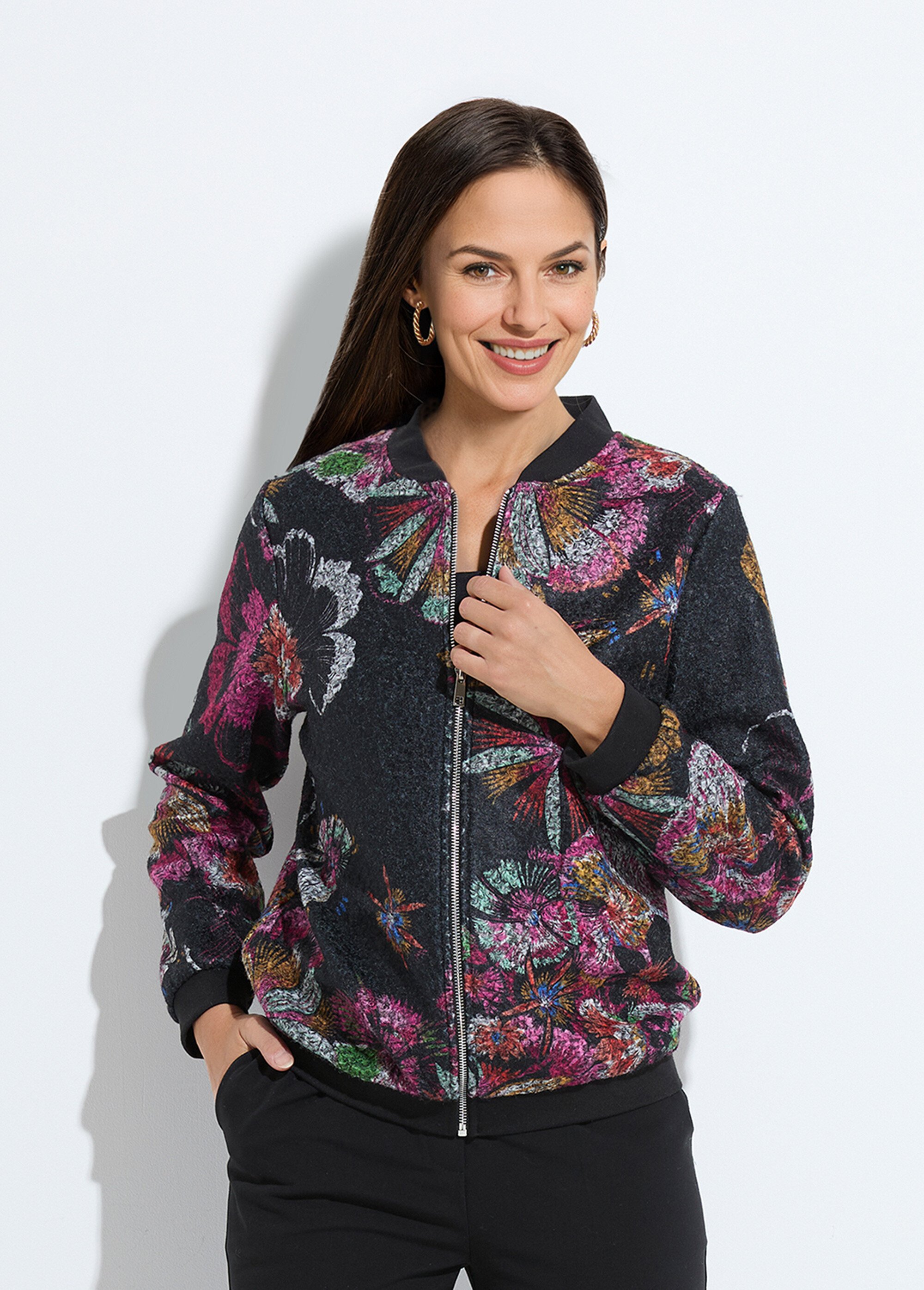 Blouson esprit bomber tissu bouclette imprimé Femme Noir TANZILA FA1