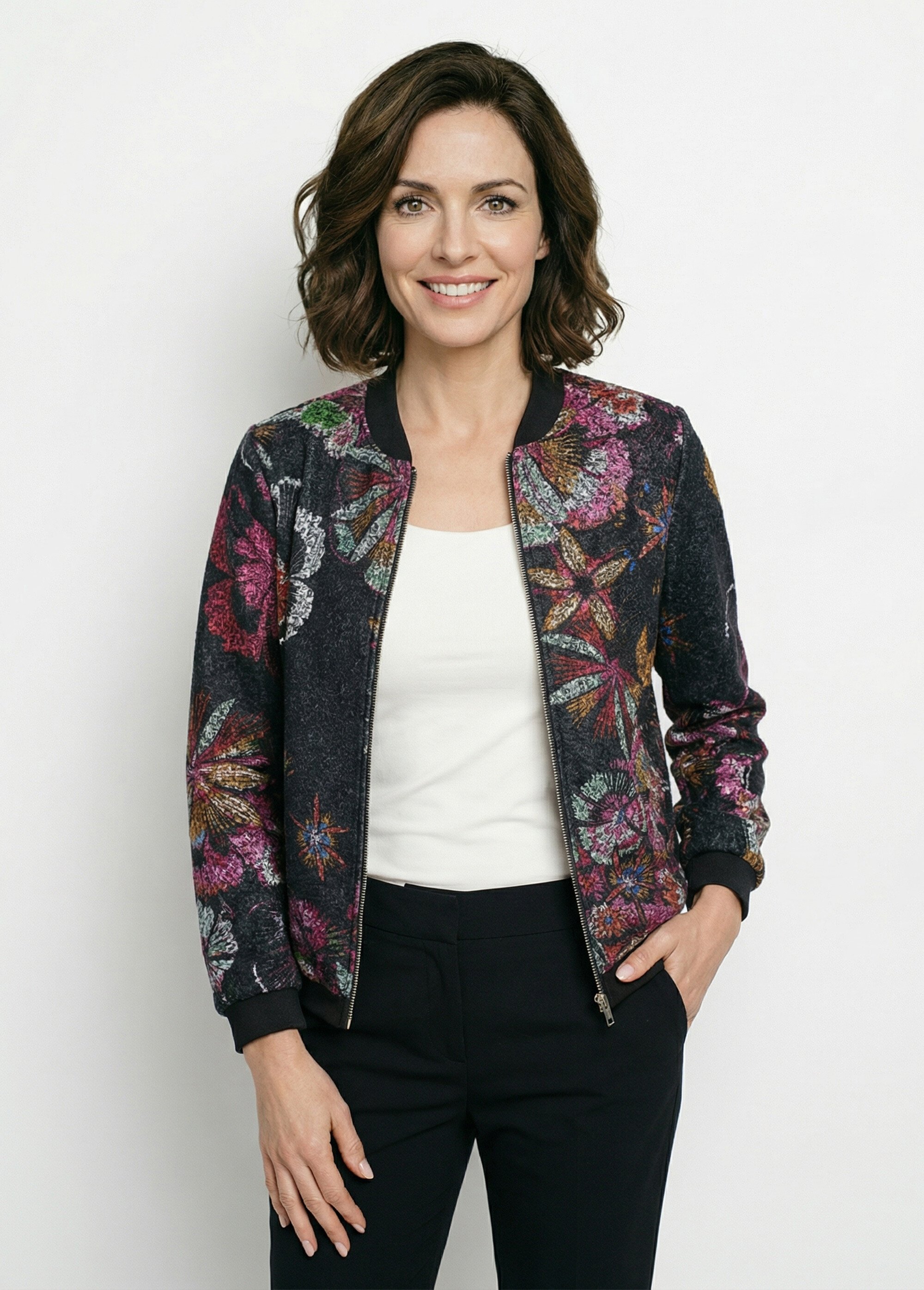 Blouson esprit bomber tissu bouclette imprimé Femme Noir TANZILA FA1
