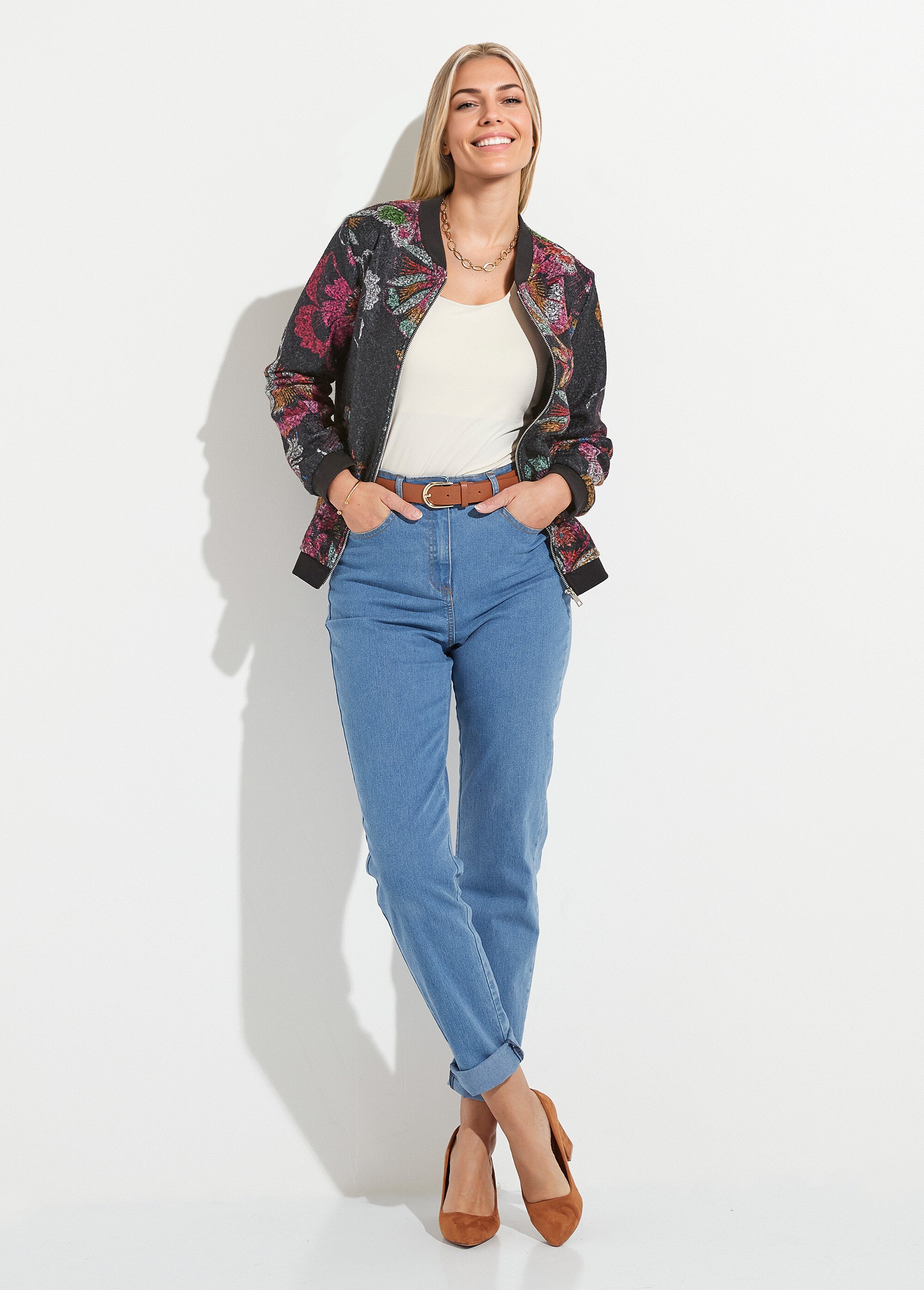 Blouson esprit bomber tissu bouclette imprimé Femme Noir TANZILA MV1