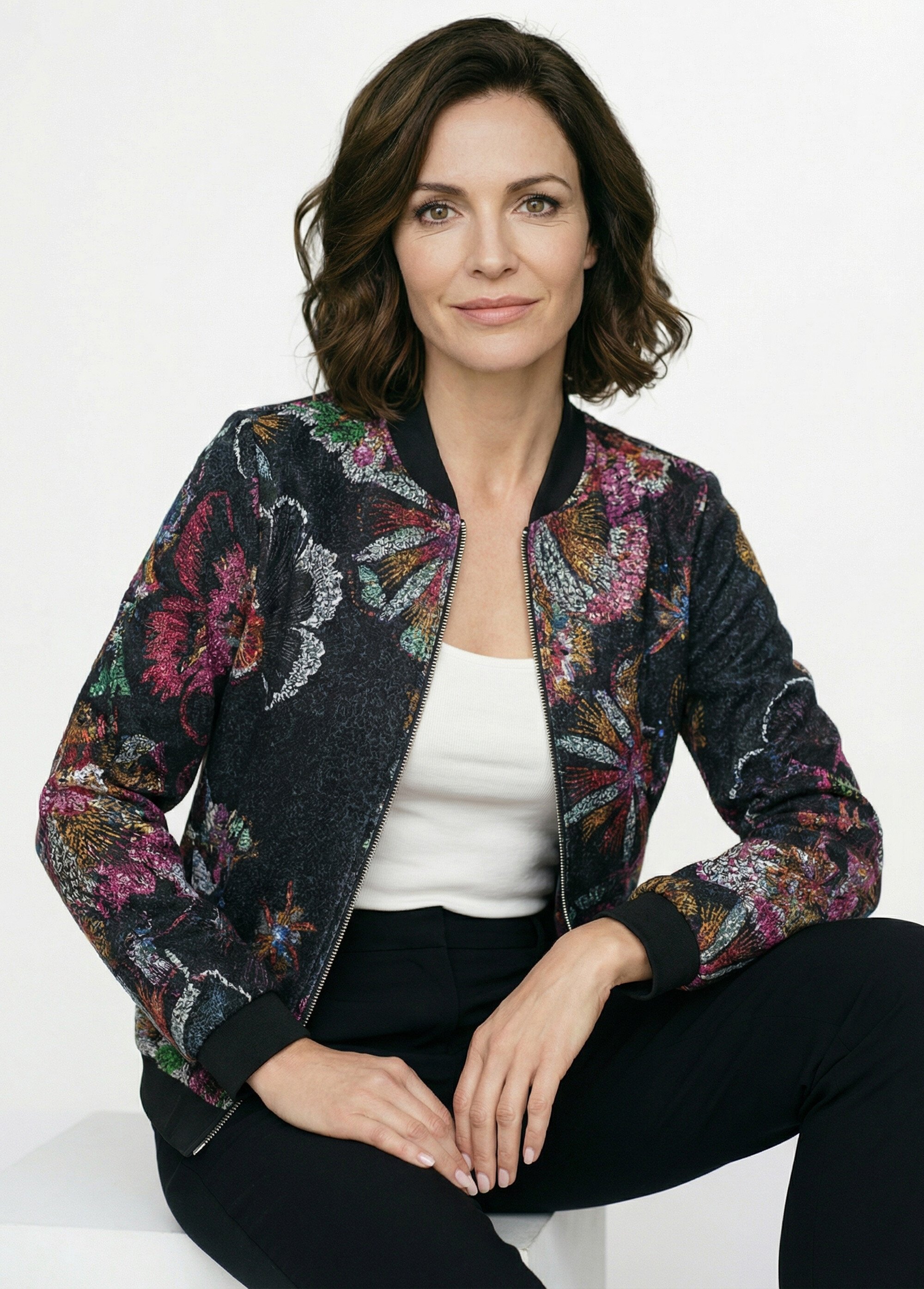 Blouson esprit bomber tissu bouclette imprimé Femme Noir TANZILA MV1