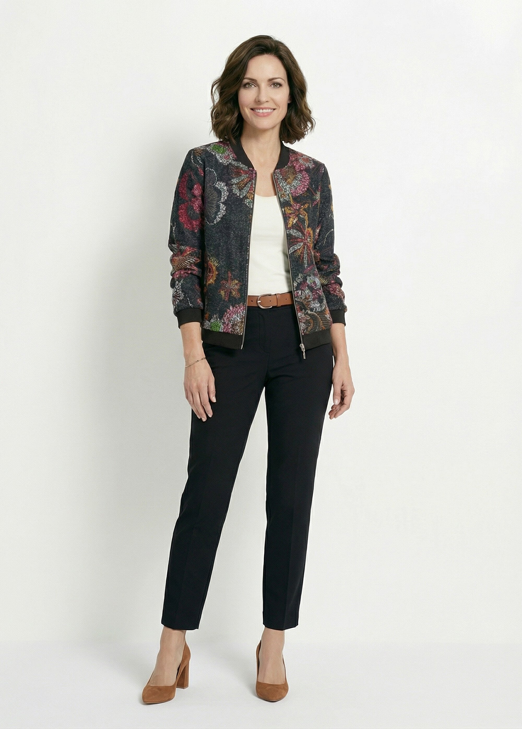 Blouson esprit bomber tissu bouclette imprimé Femme Noir TANZILA SI1