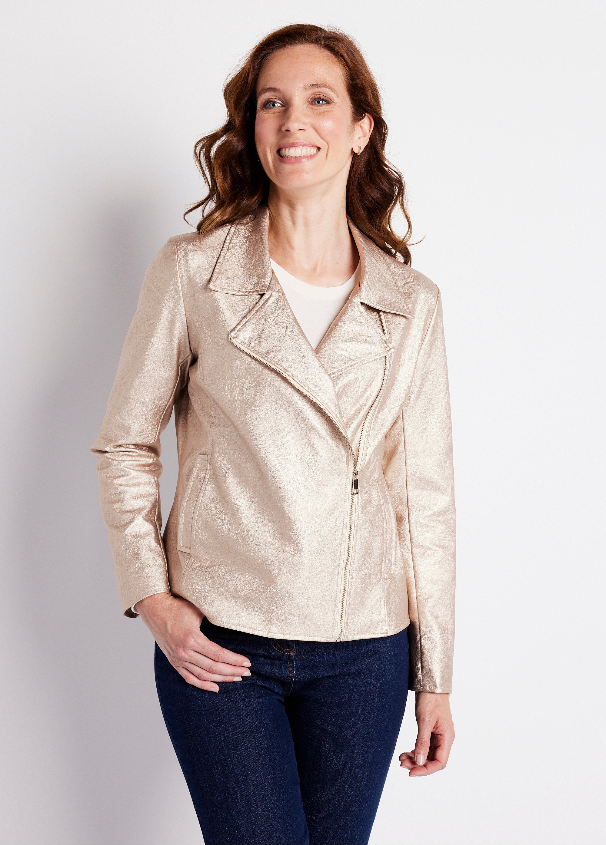 Blouson zippé tissu enduit brillant Femme Beige TERJA FA2