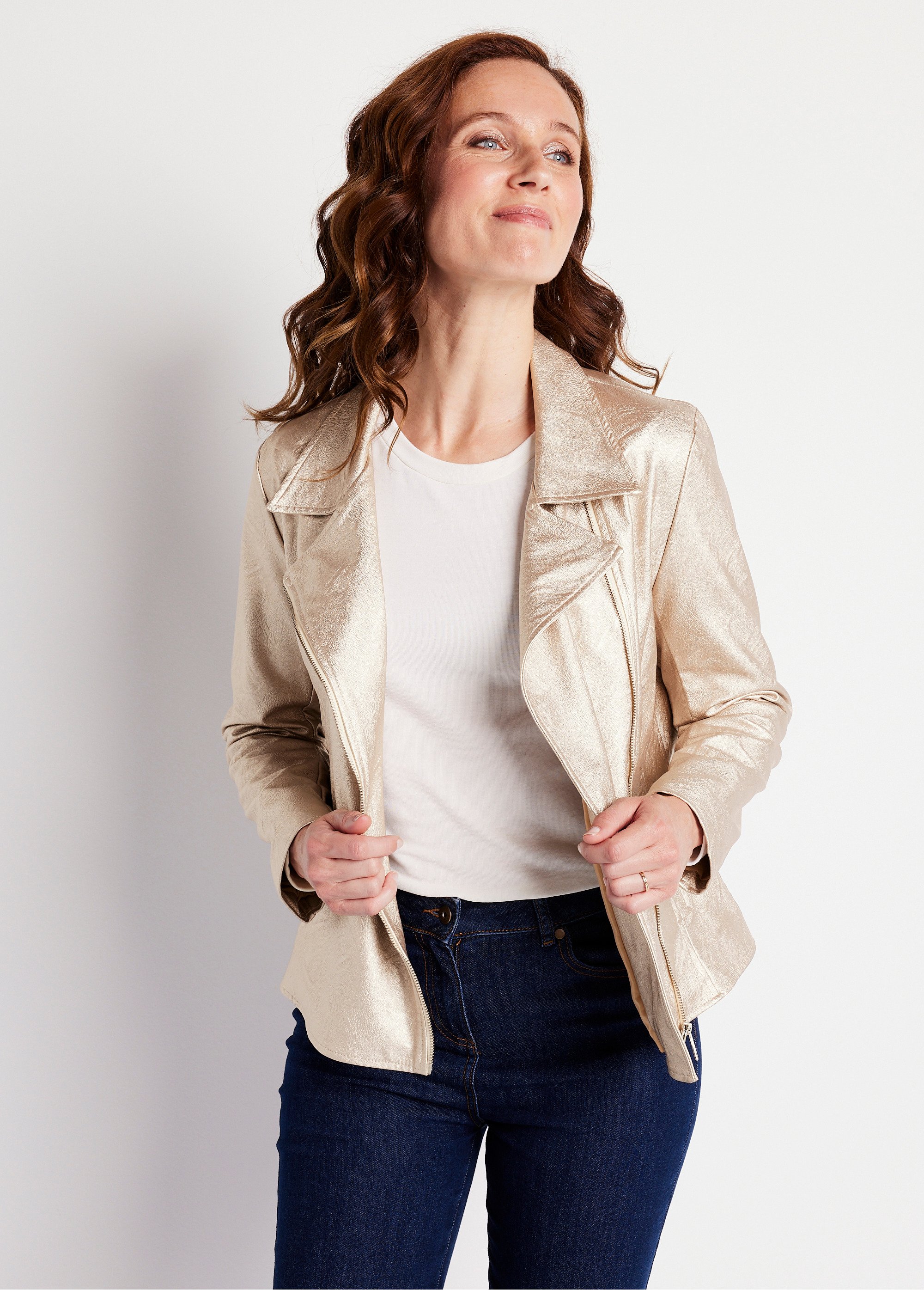 Blouson zippé tissu enduit brillant Femme Beige TERJA FA3