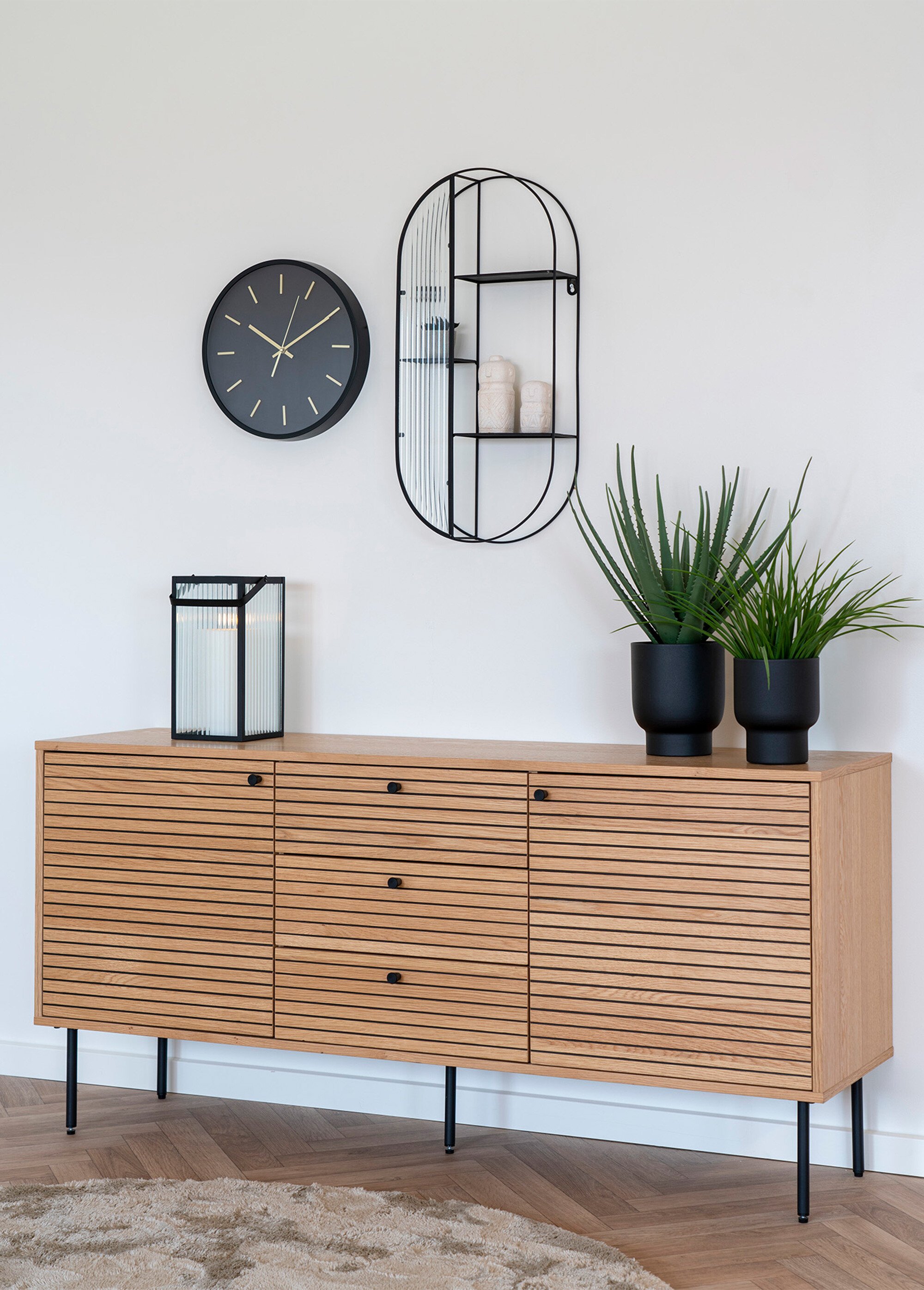 Buffet chêne et métal 3 tiroirs 2 portes BEIGE HN-3101000 SI1