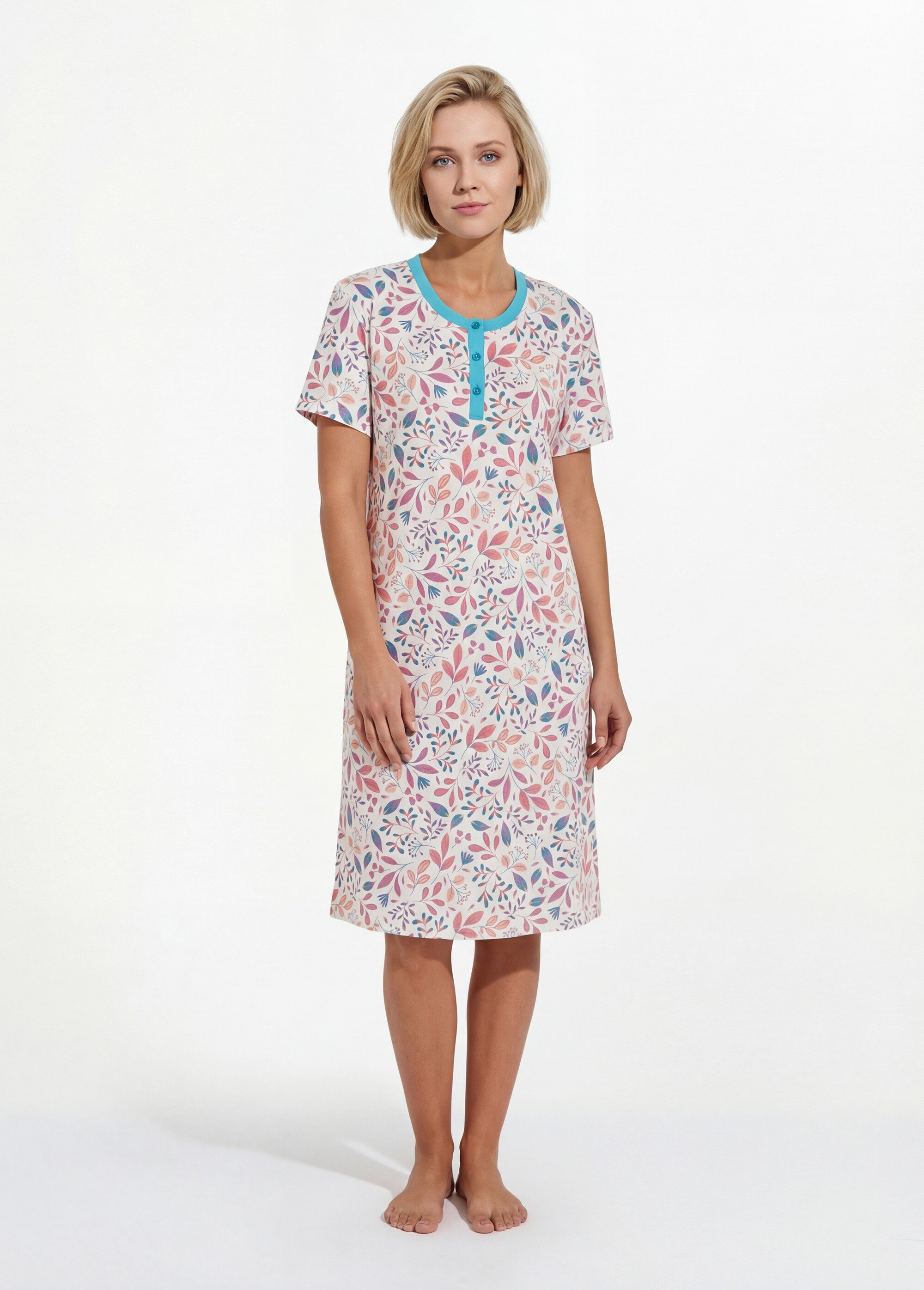 Chemise de nuit courte imprimée col tunisien Femme Rose SAGAZAN FA1