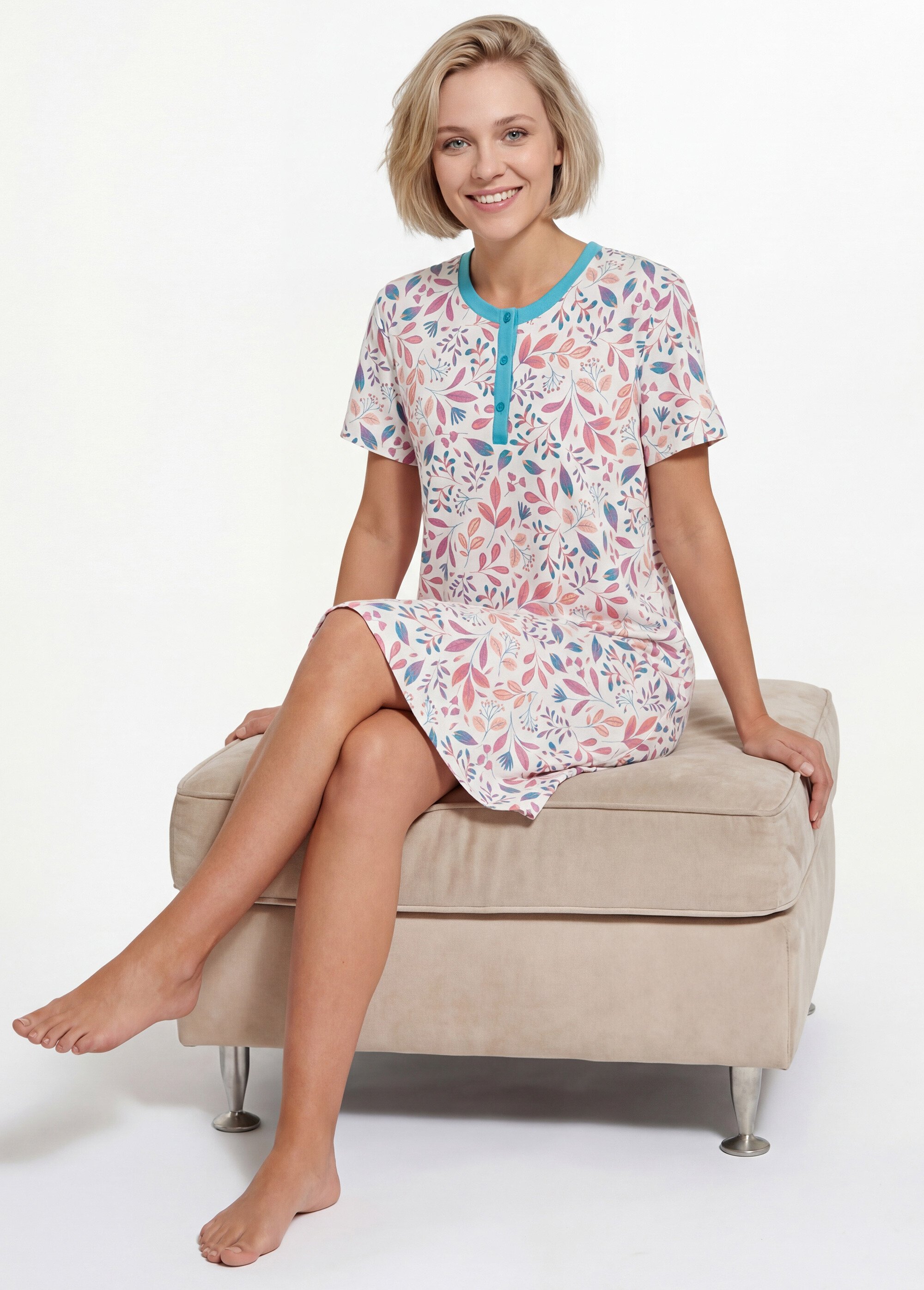 Chemise de nuit courte imprimée col tunisien Femme Rose SAGAZAN MV1