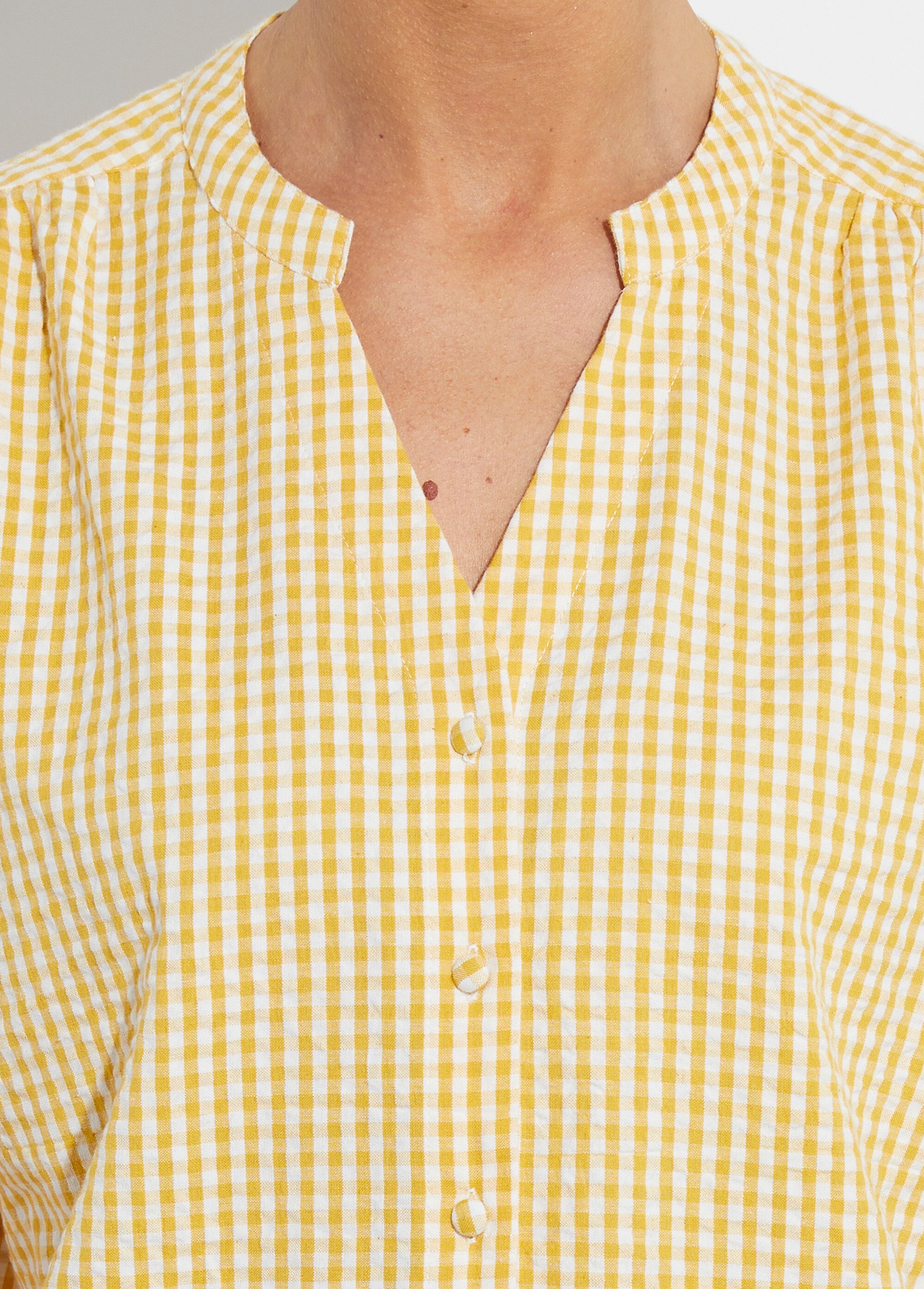 Chemisier à carreaux manches courtes kimono Femme BLANC ET JAUNE CALVIN DE1