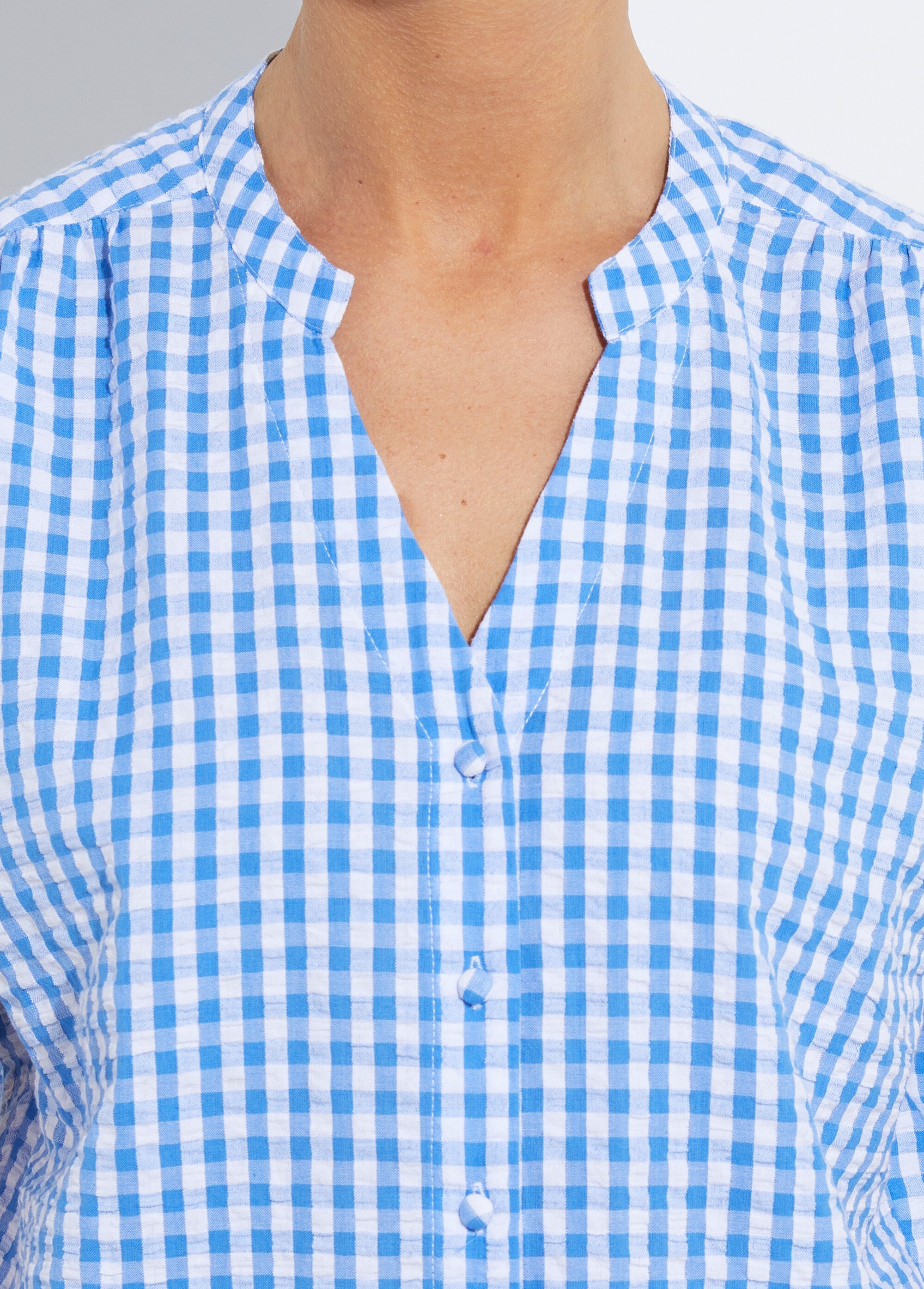 Chemisier à carreaux manches courtes kimono Femme Blanc CALVIN DE1