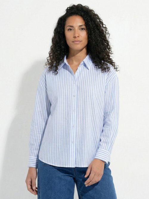 Chemisier boutonné rayé fils teints manches longues Femme Bleu CAZELLE FA1