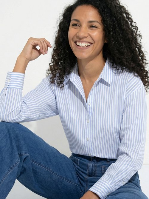 Chemisier boutonné rayé fils teints manches longues Femme Bleu CAZELLE MV1