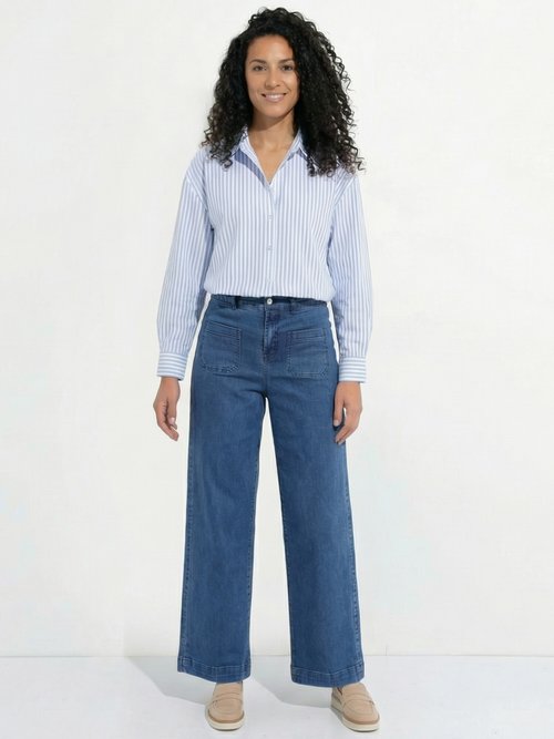 Chemisier boutonné rayé fils teints manches longues Femme Bleu CAZELLE SF1