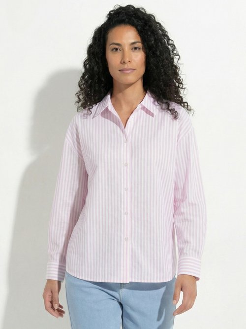 Chemisier boutonné rayé fils teints manches longues Femme Rose CAZELLE FA1