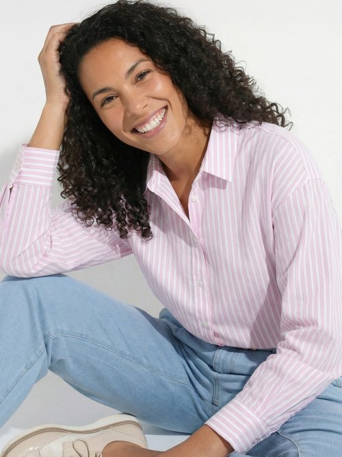 Chemisier boutonné rayé fils teints manches longues Femme Rose CAZELLE MV1