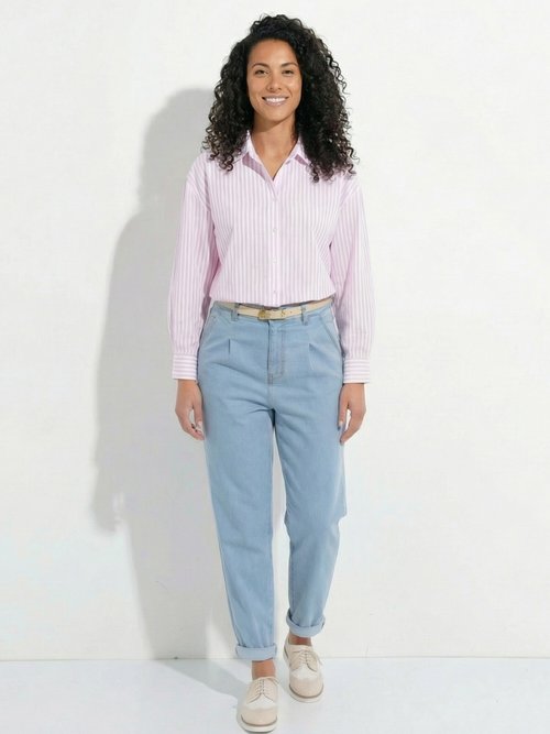 Chemisier boutonné rayé fils teints manches longues Femme Rose CAZELLE SF1