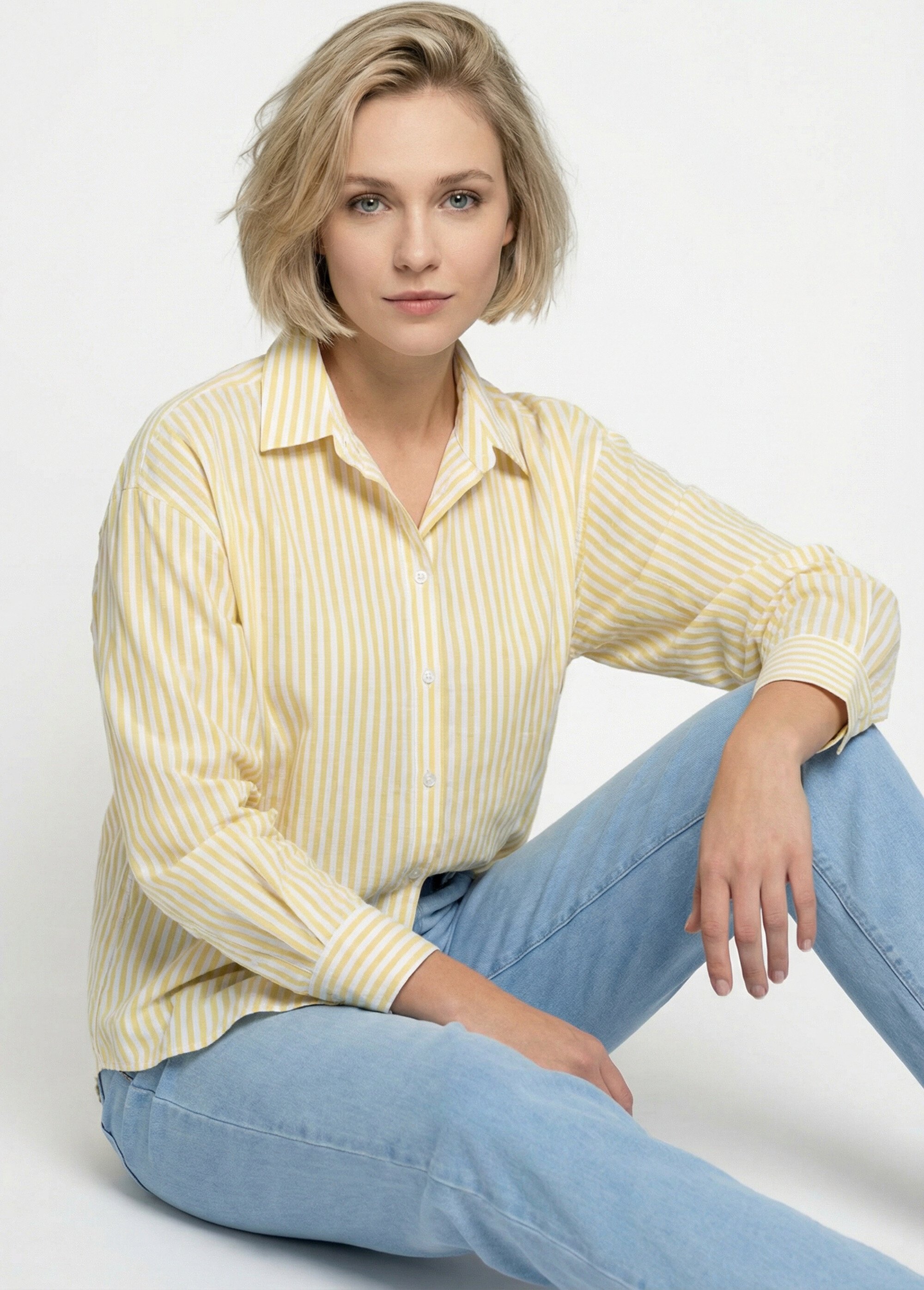 Chemisier boutonné rayé fils teints manches longues