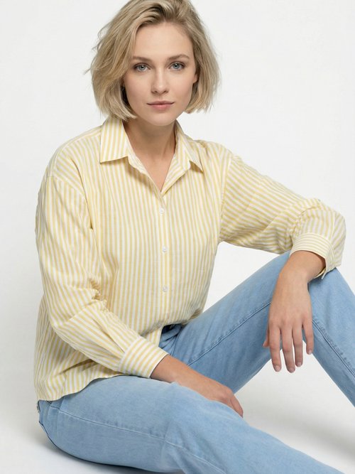 Chemisier boutonné rayé fils teints manches longues Femme Jaune CAZELLE MV1