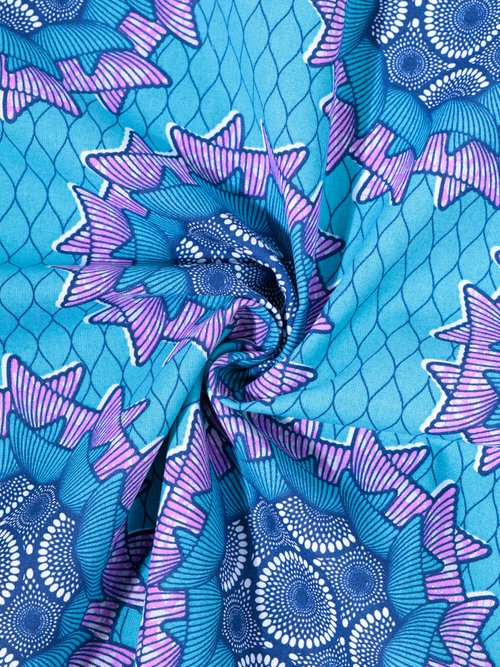 Coupon tissu ethnique Wax B2, 3x1,5m BLEU COT48899 FA1