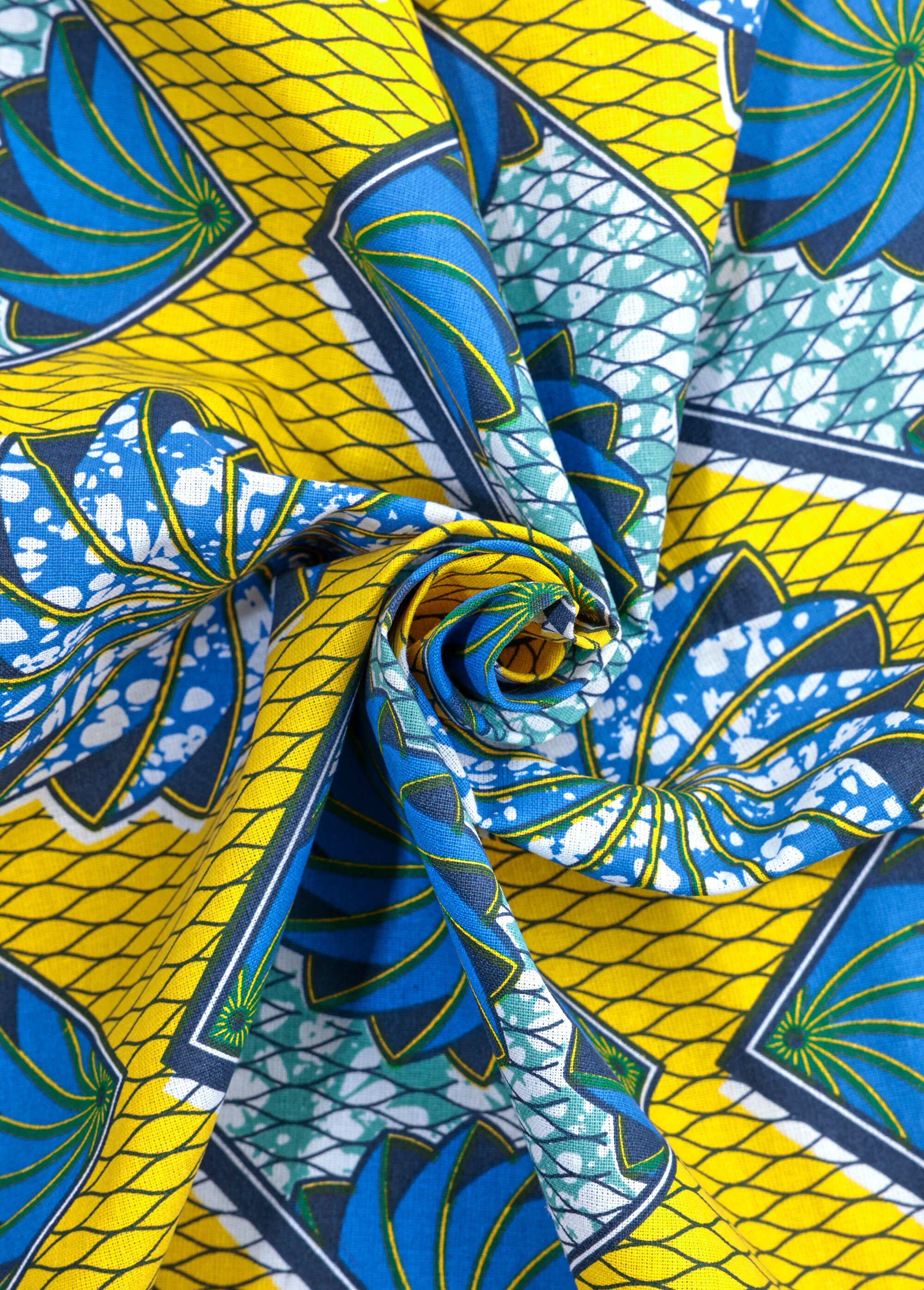 Coupon tissu ethnique Wax J1, 3x1,5m JAUNE COT50881 FA1