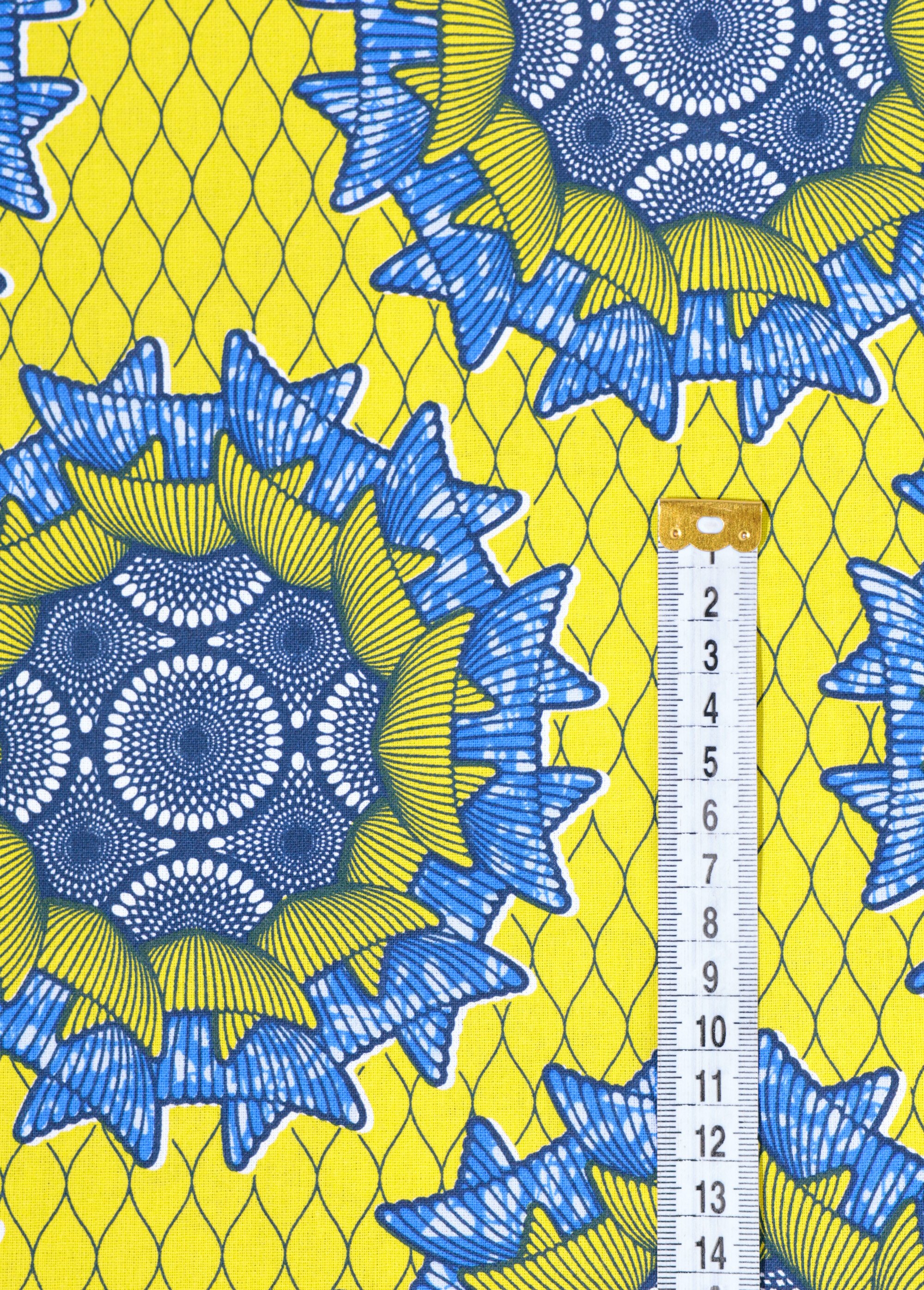 Coupon tissu ethnique Wax J2, 3x1,5m JAUNE COT48922 DE1