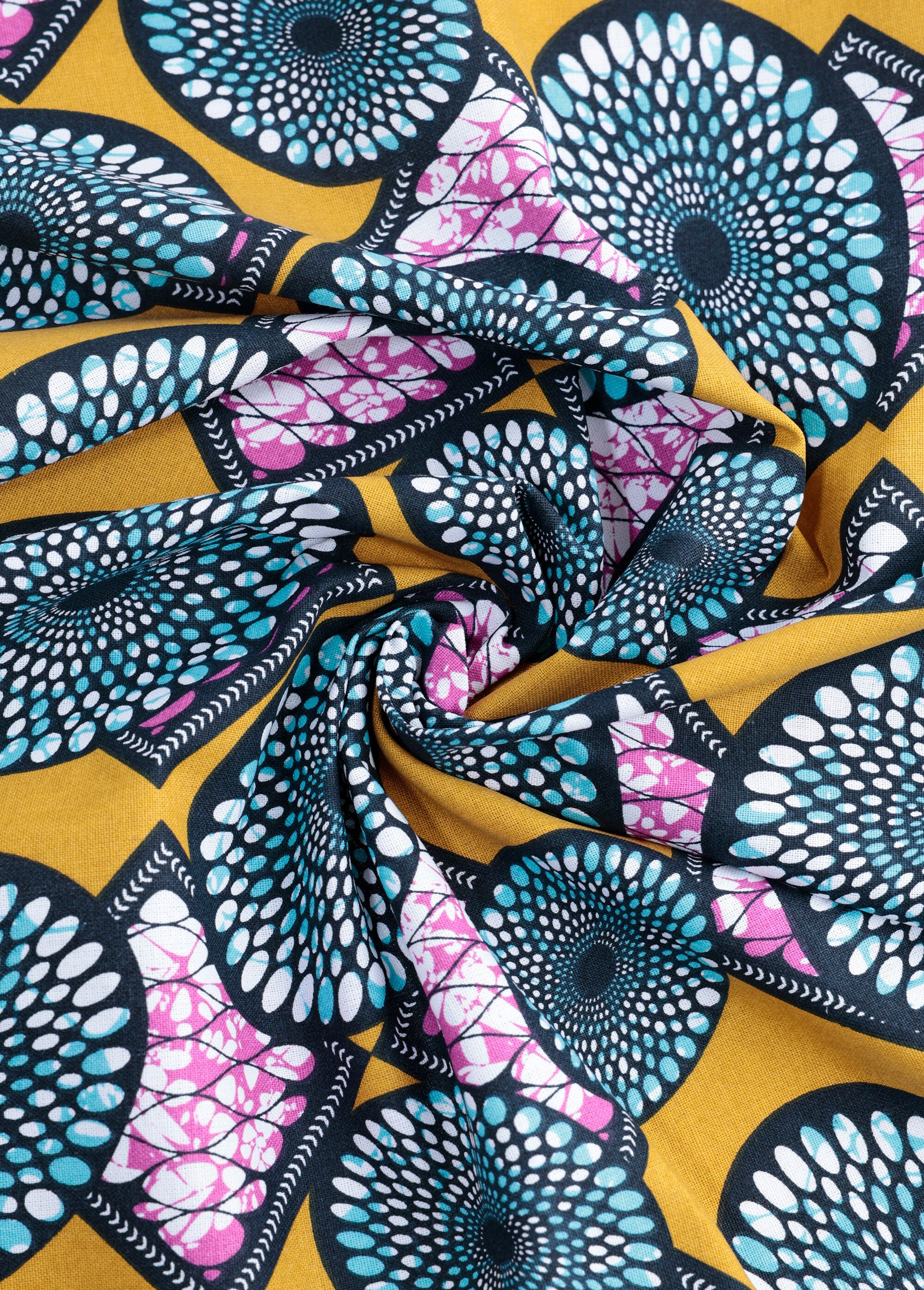 Coupon tissu ethnique Wax O1, 3x1,5m JAUNE COT48905 FA1