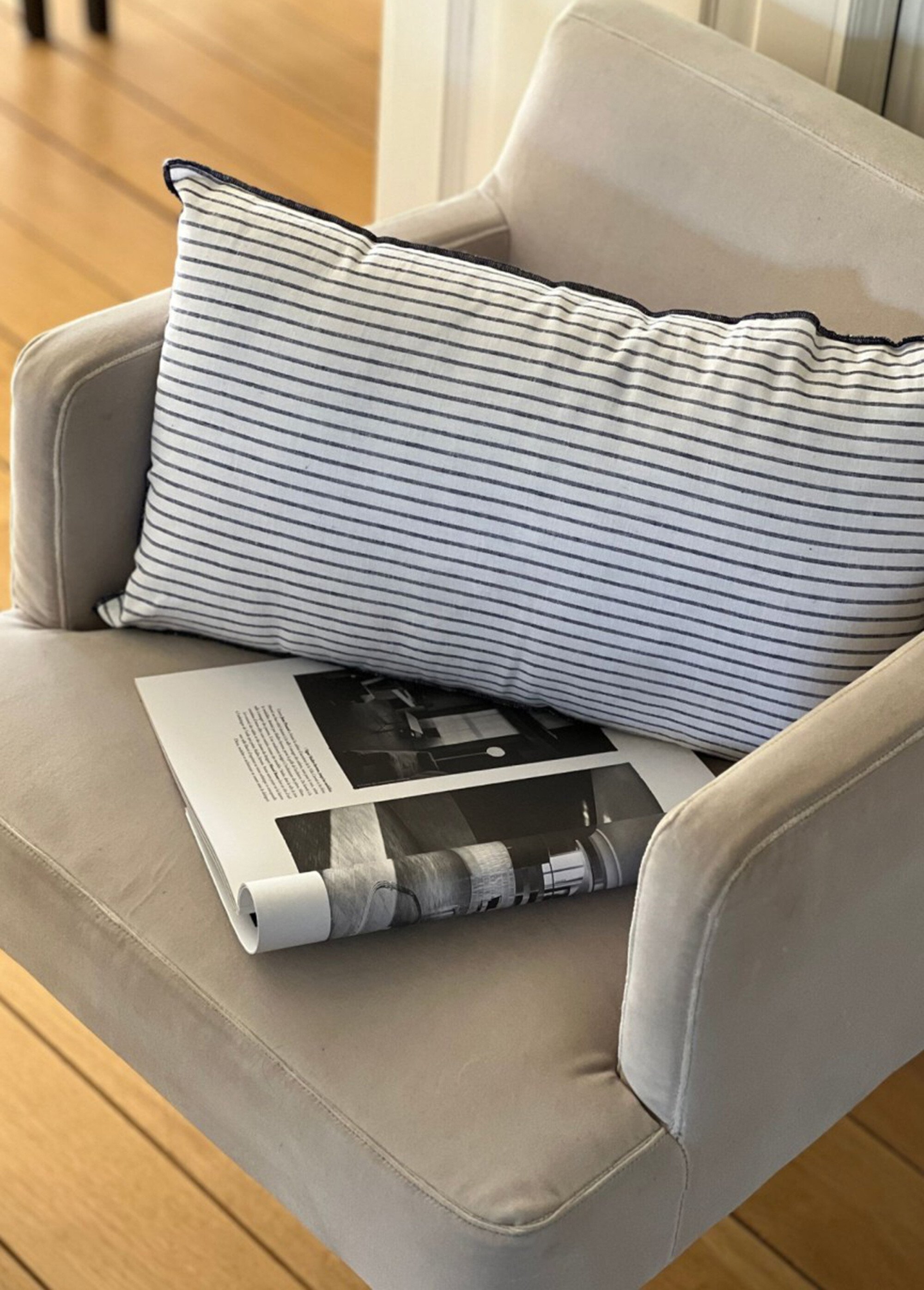 Coussin rectangle coton fines rayures 1M Bleu NOR-4386 SI1