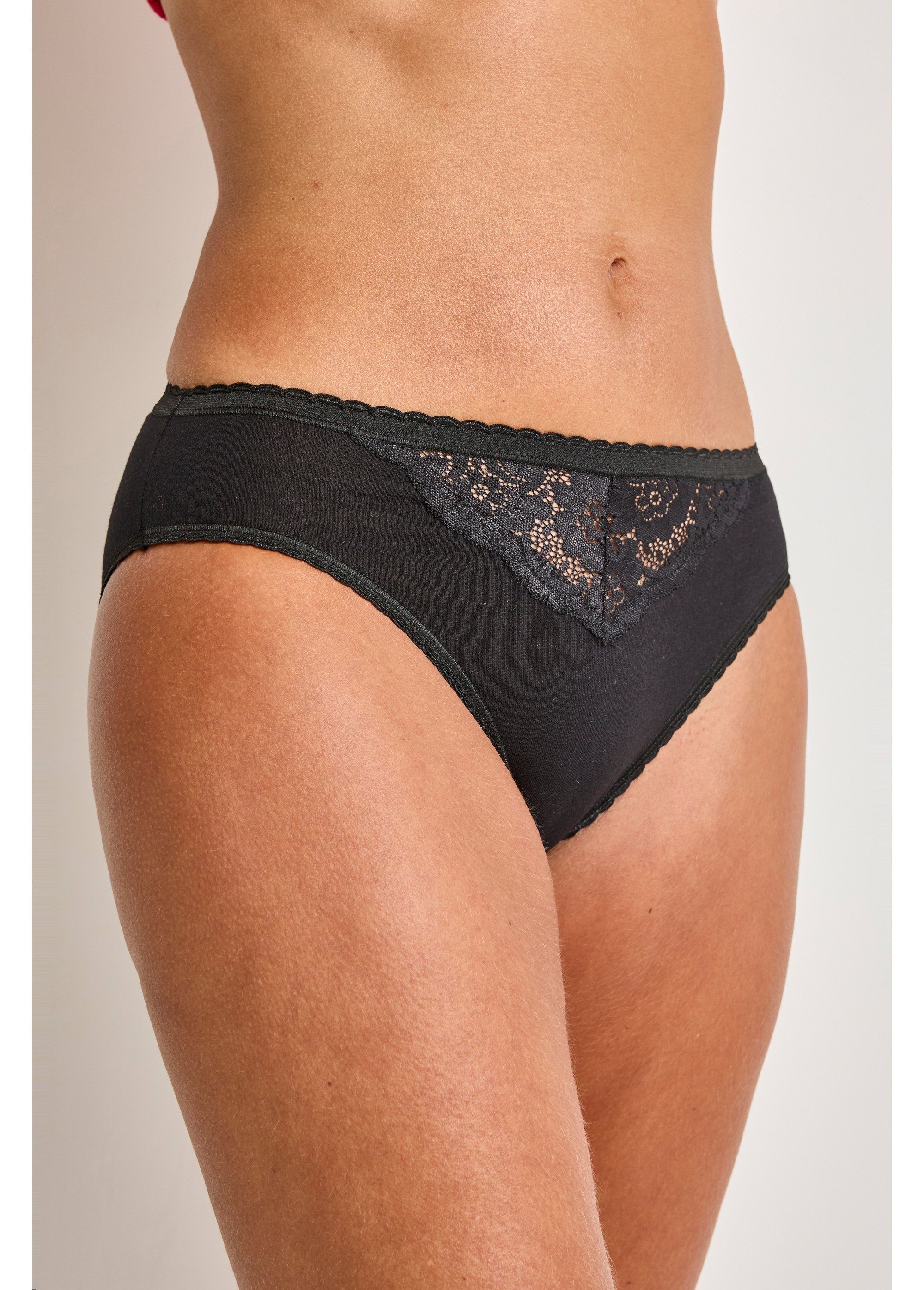 Culotte échancrée dentelle coton - lot de 3 Femme NOIR LOT3 DIALECTE FA1