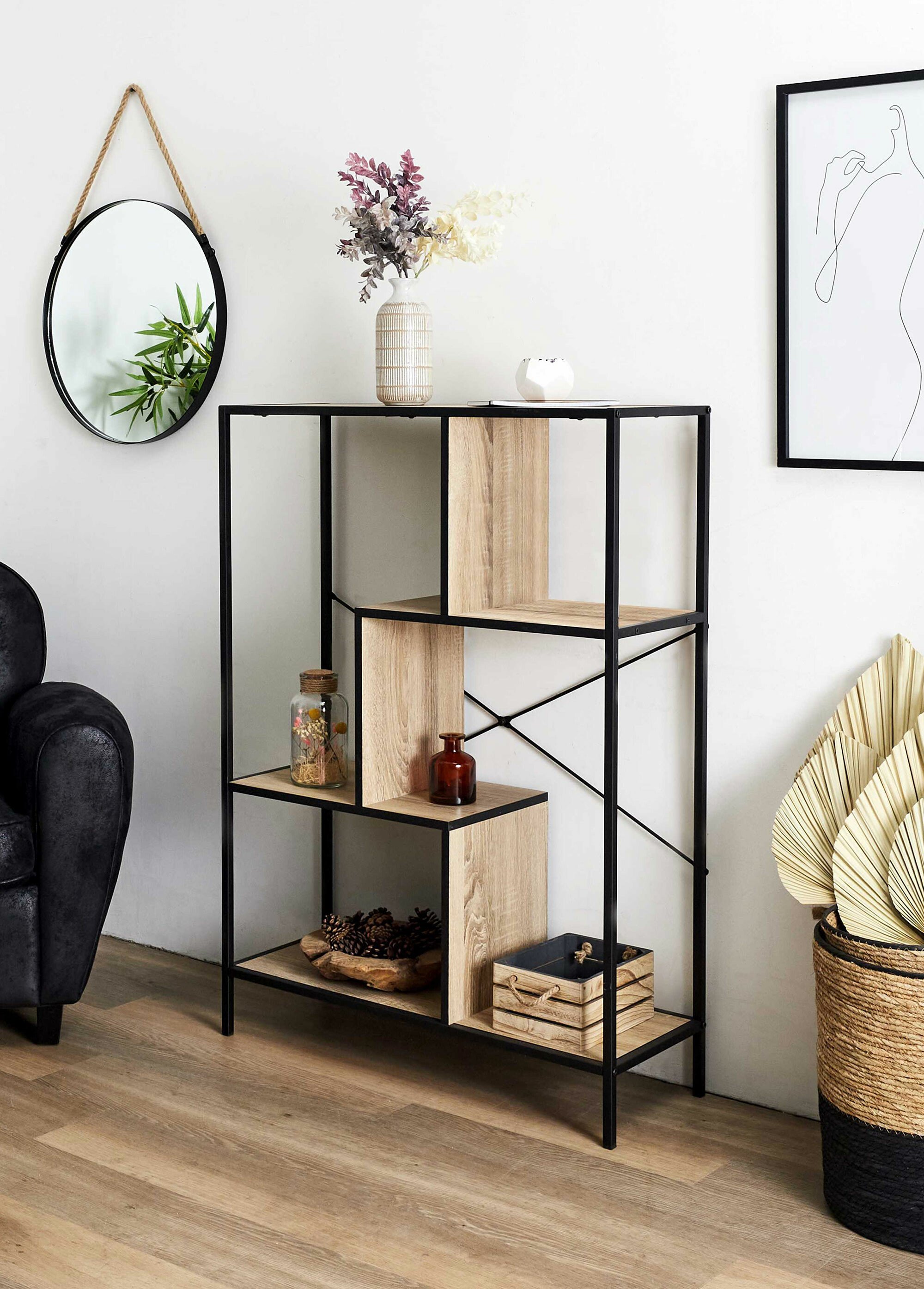 Etagère zigzag 4 niveaux en métal foncé BOIS ET NOIR CMP-HD7184 SI1