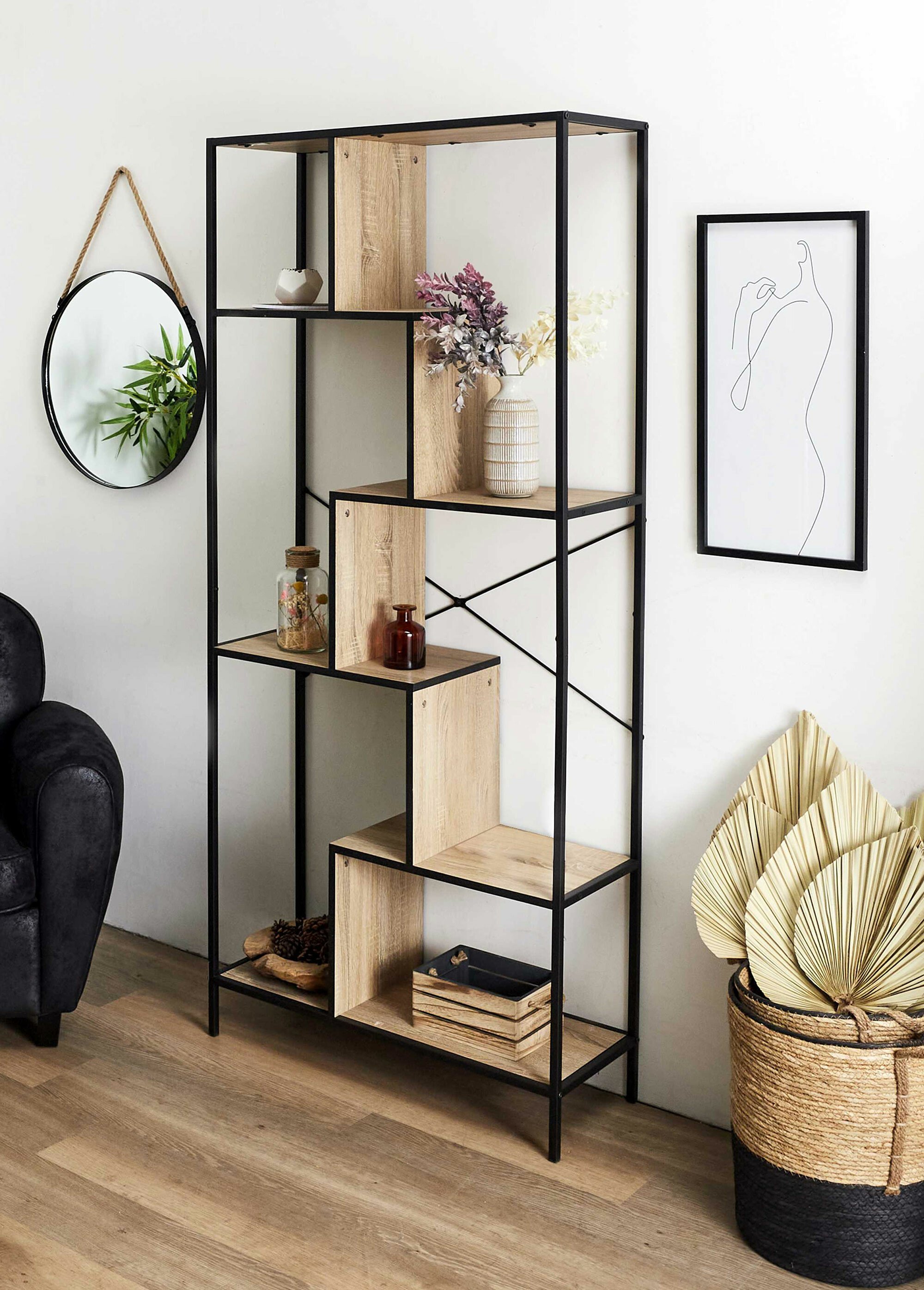 Etagère zigzag 6 niveaux en métal foncé BOIS ET NOIR CMP-HD7186 SI1