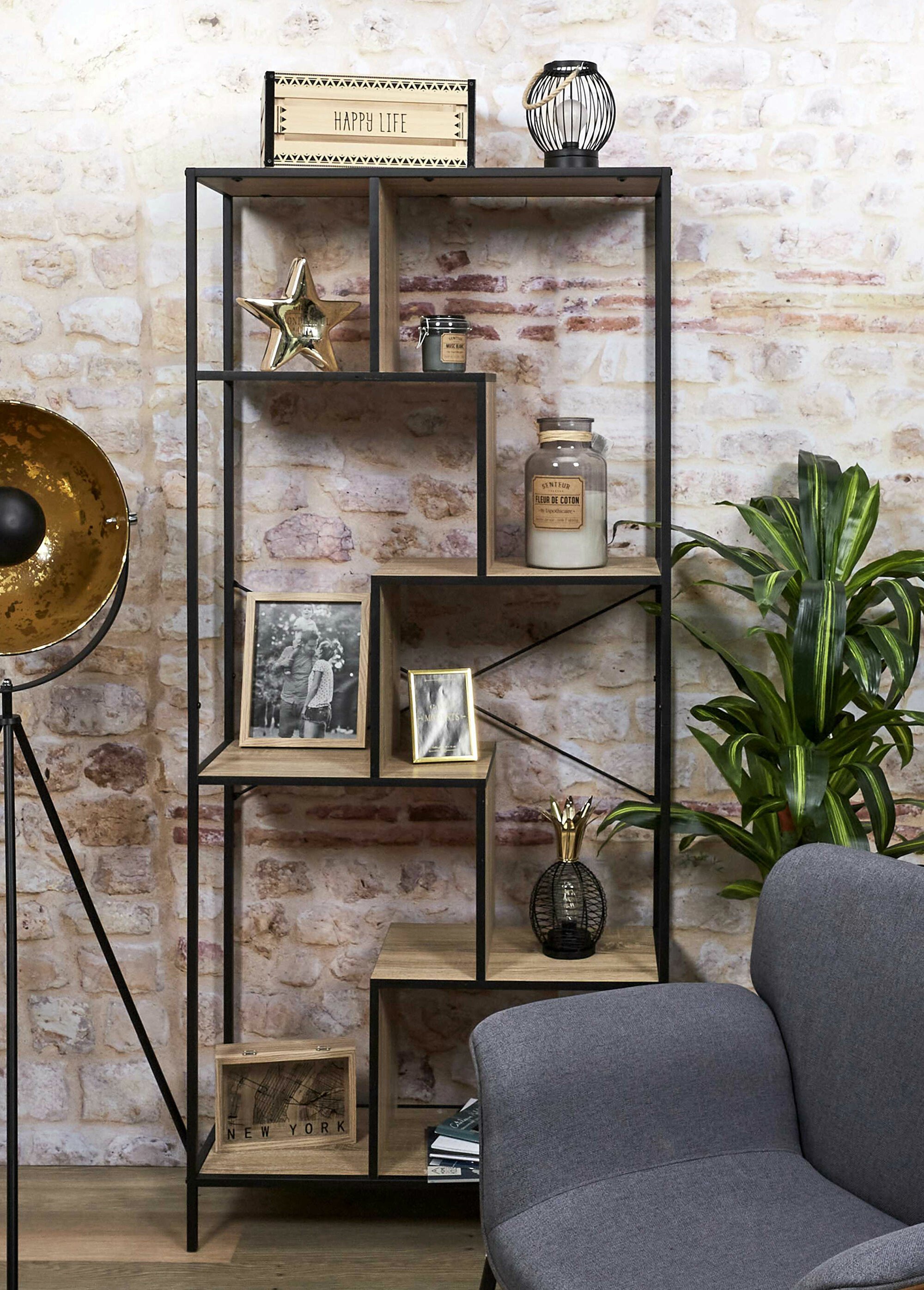 Etagère zigzag 6 niveaux en métal foncé BOIS ET NOIR CMP-HD7186 SI2