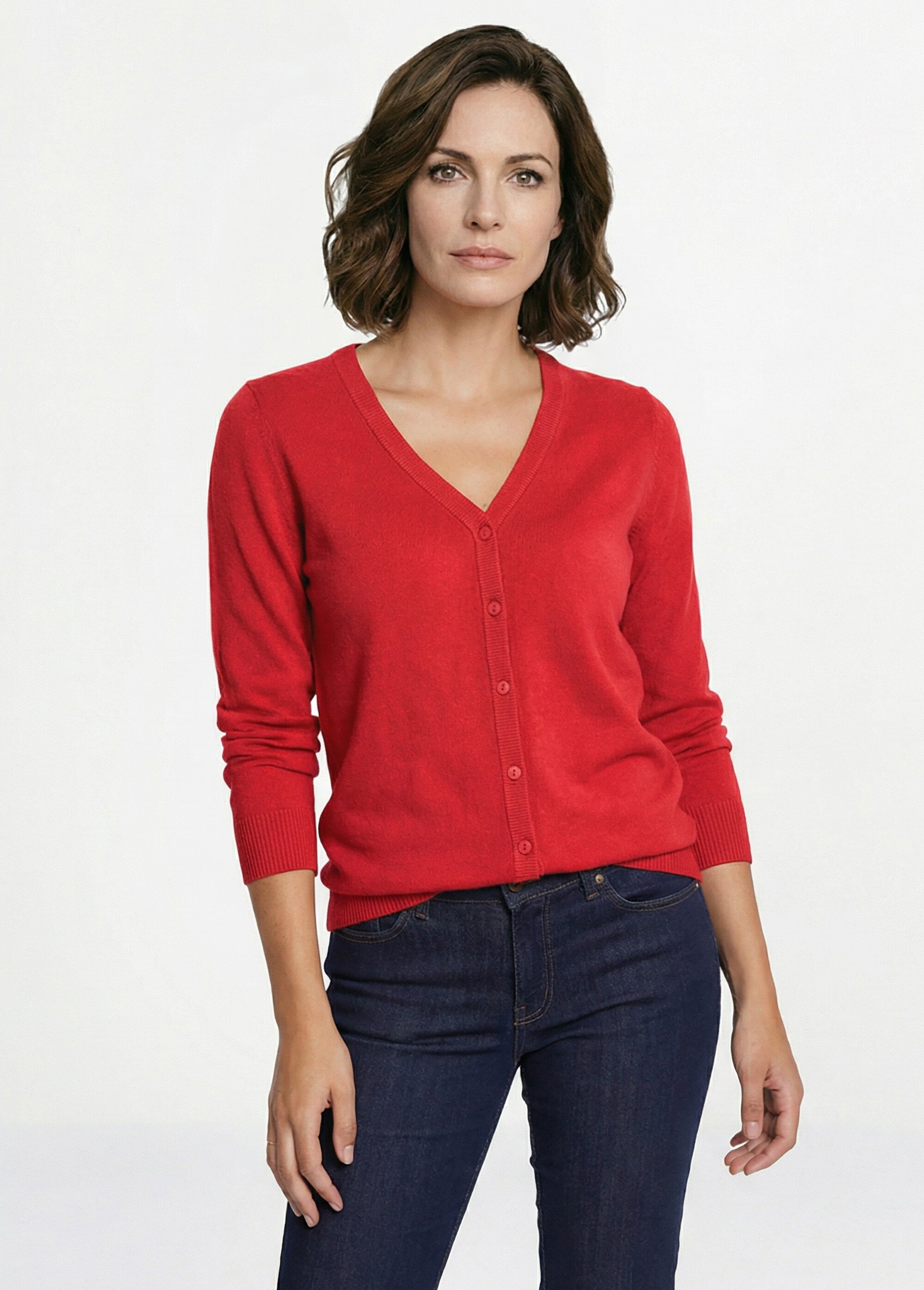 Gilet boutonné mi-long maille douce Femme Rouge PATIO FA1
