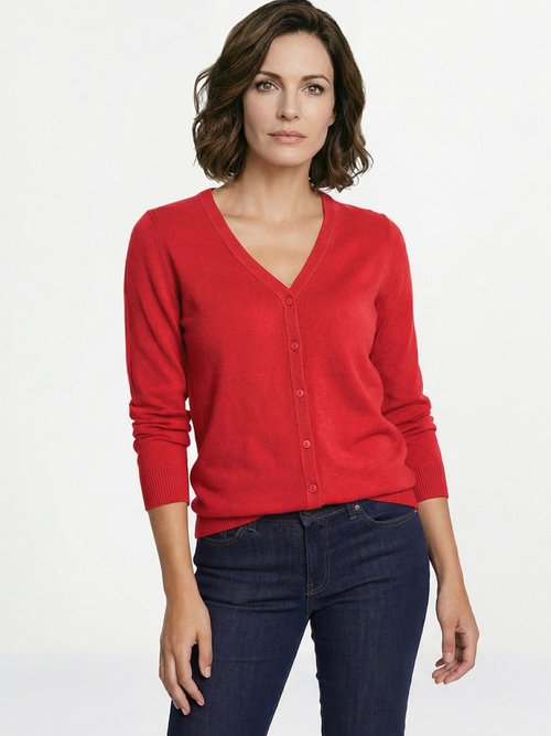Gilet boutonné mi-long maille douce Femme Rouge PATIO FA1