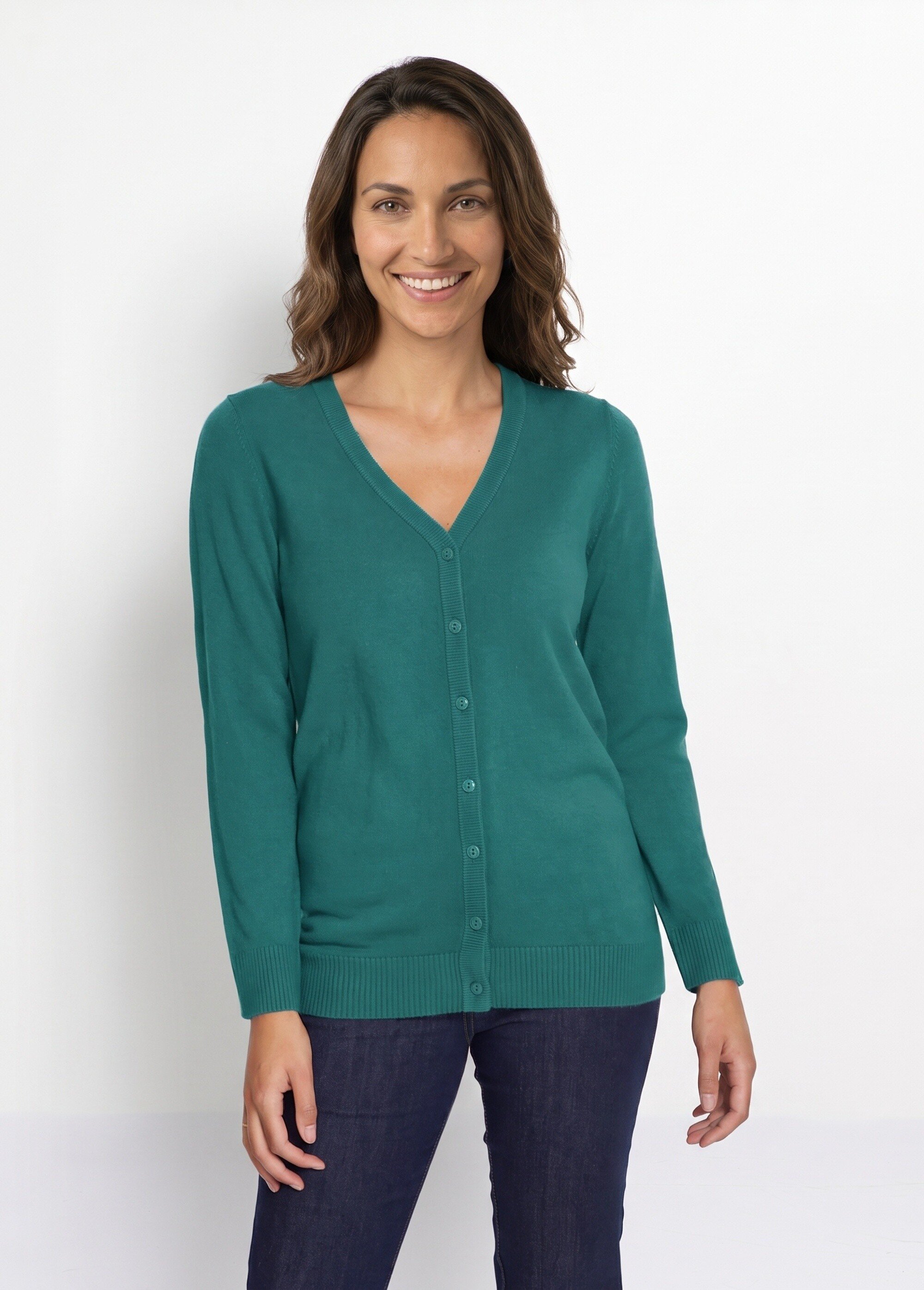 Gilet boutonné mi-long maille douce Femme Vert PATIO FA1