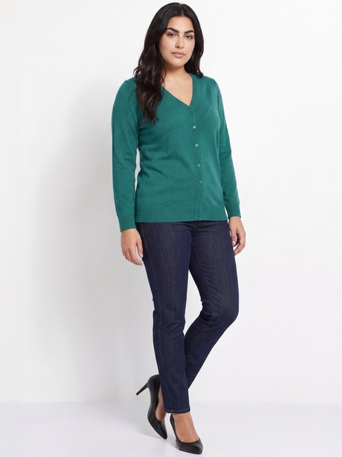 Gilet boutonné mi-long maille douce Femme Grande Taille Vert PATIO SI1