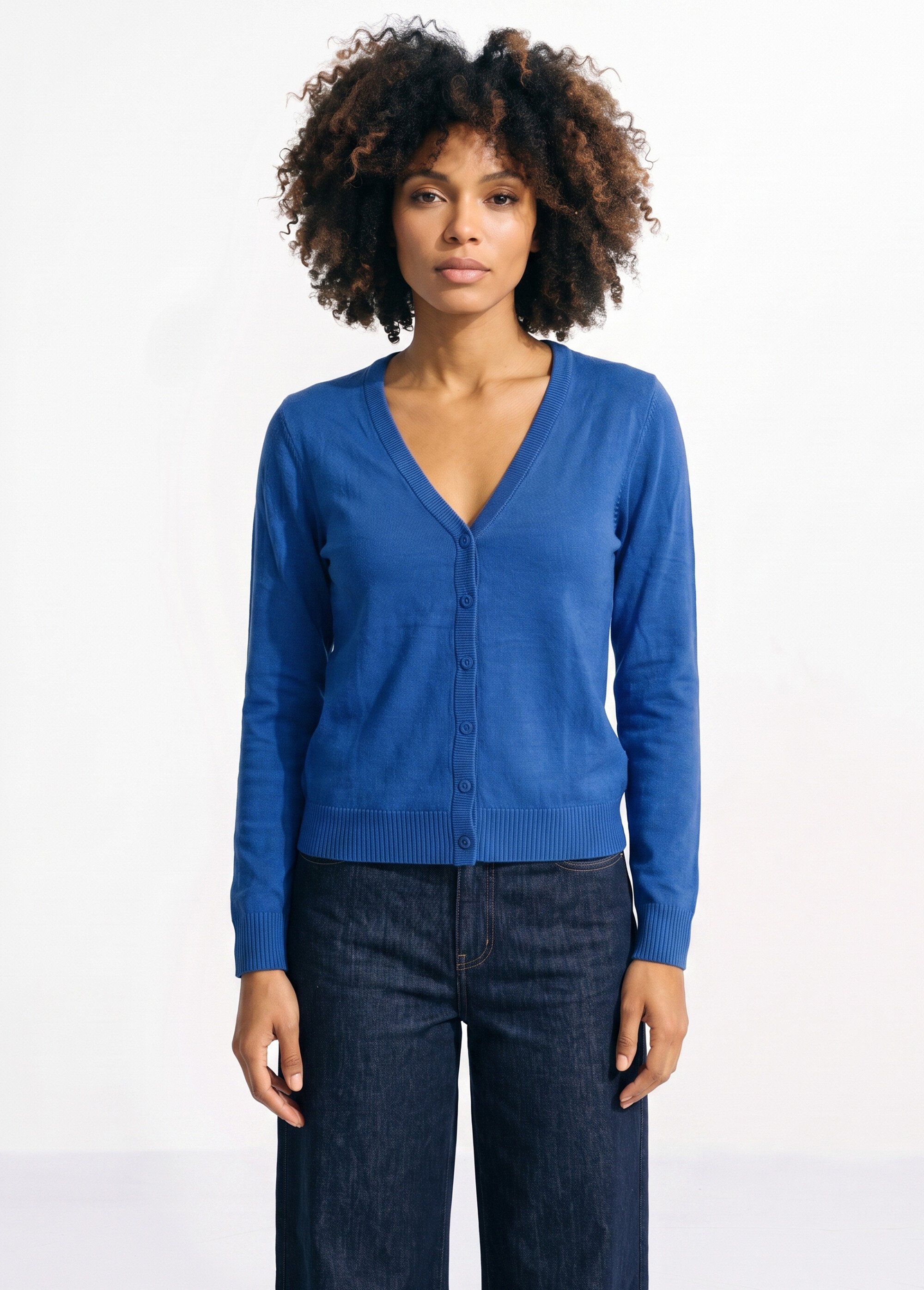 Gilet boutonné mi-long maille douce Femme Bleu PATIO FA1