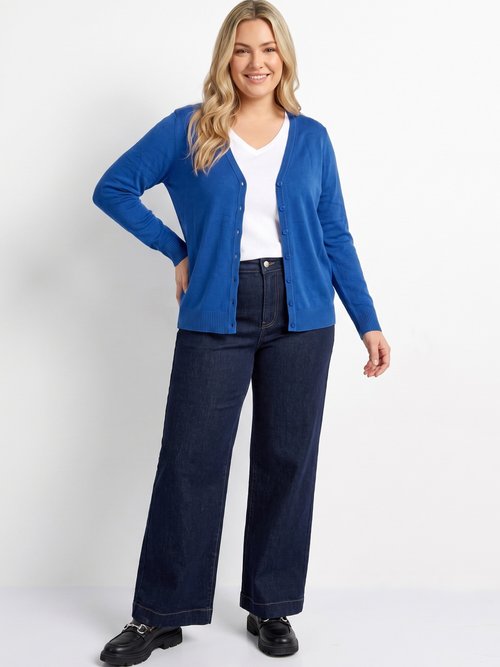 Gilet boutonné mi-long maille douce Femme Grande Taille Bleu PATIO SI1