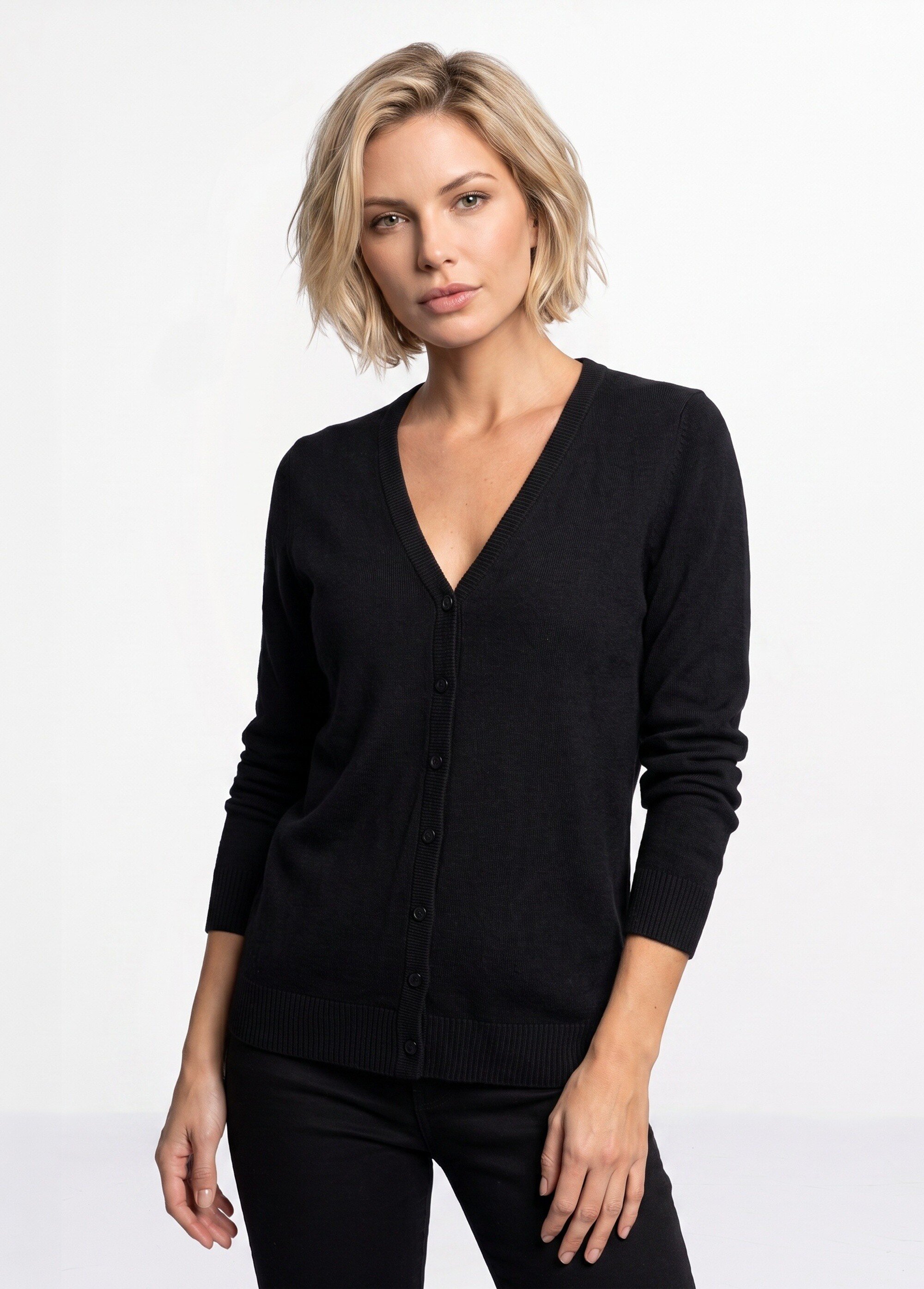 Gilet boutonné mi-long maille douce Femme Noir PATIO FA1