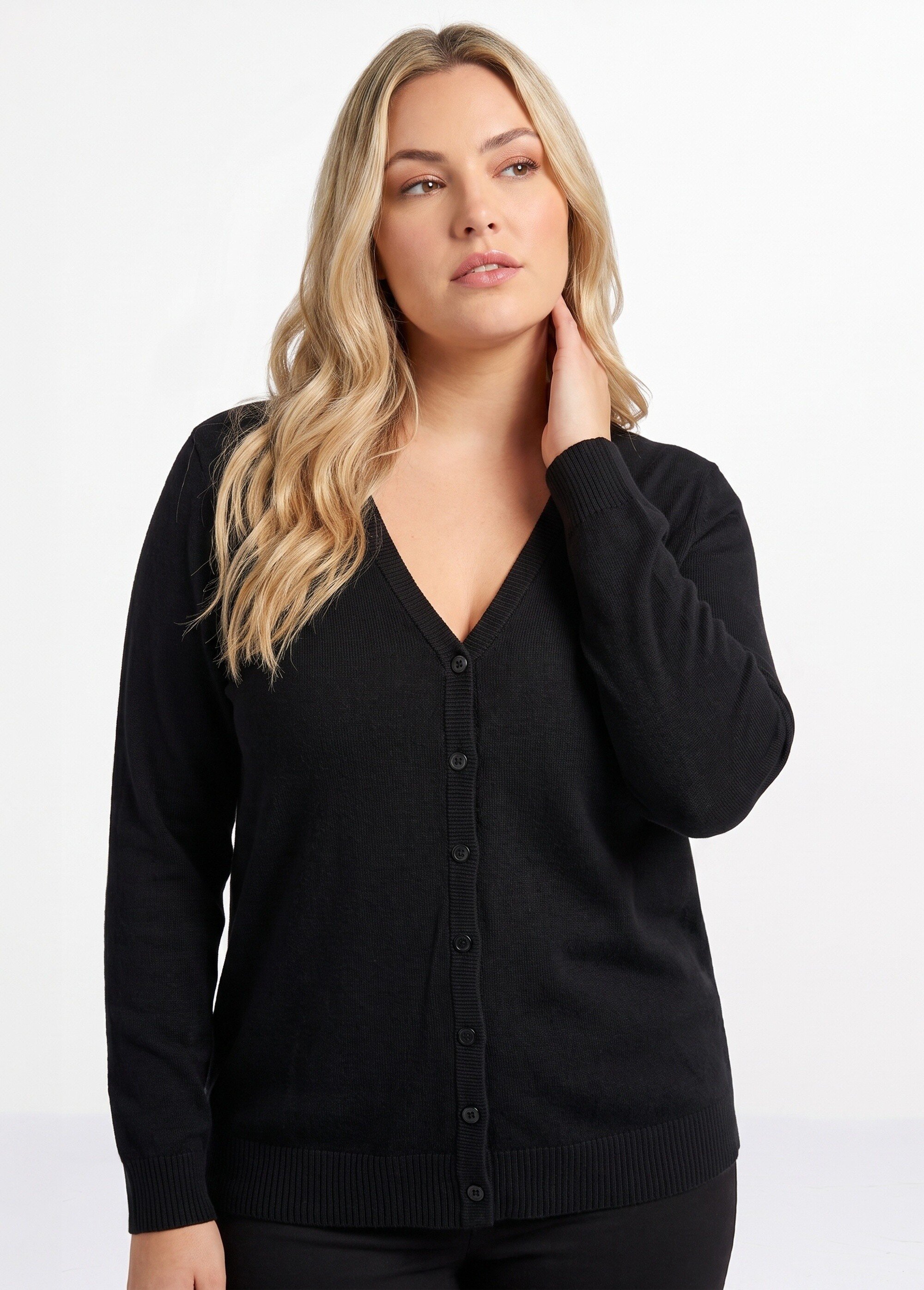 Gilet boutonné mi-long maille douce Femme Noir PATIO MV1
