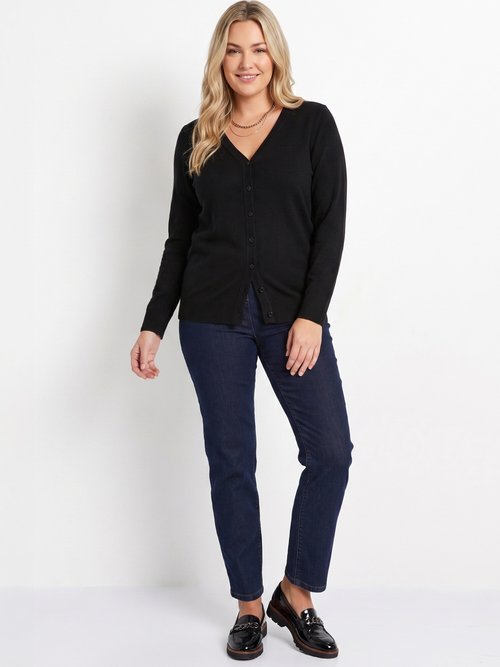Gilet boutonné mi-long maille douce Femme Grande Taille Noir PATIO SI1