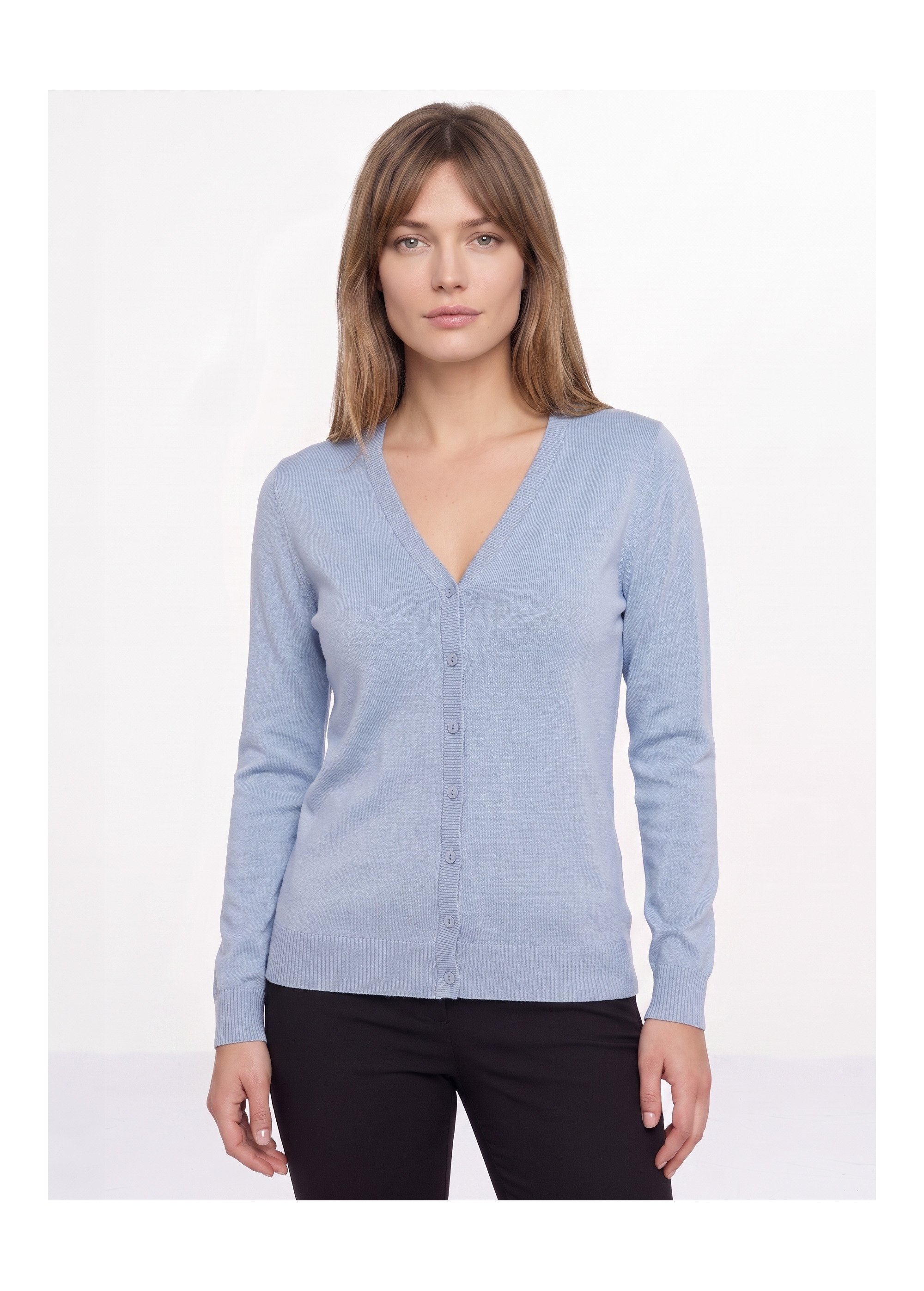 Gilet boutonné mi-long maille douce Femme Bleu PATIO FA1