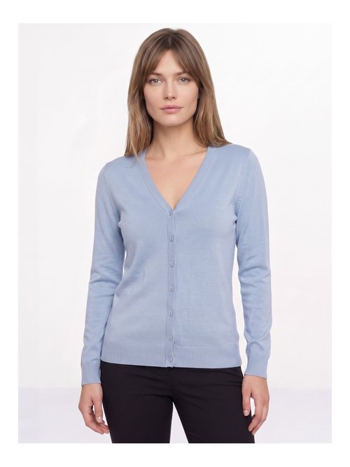 Gilet boutonné mi-long maille douce Femme Bleu PATIO FA1