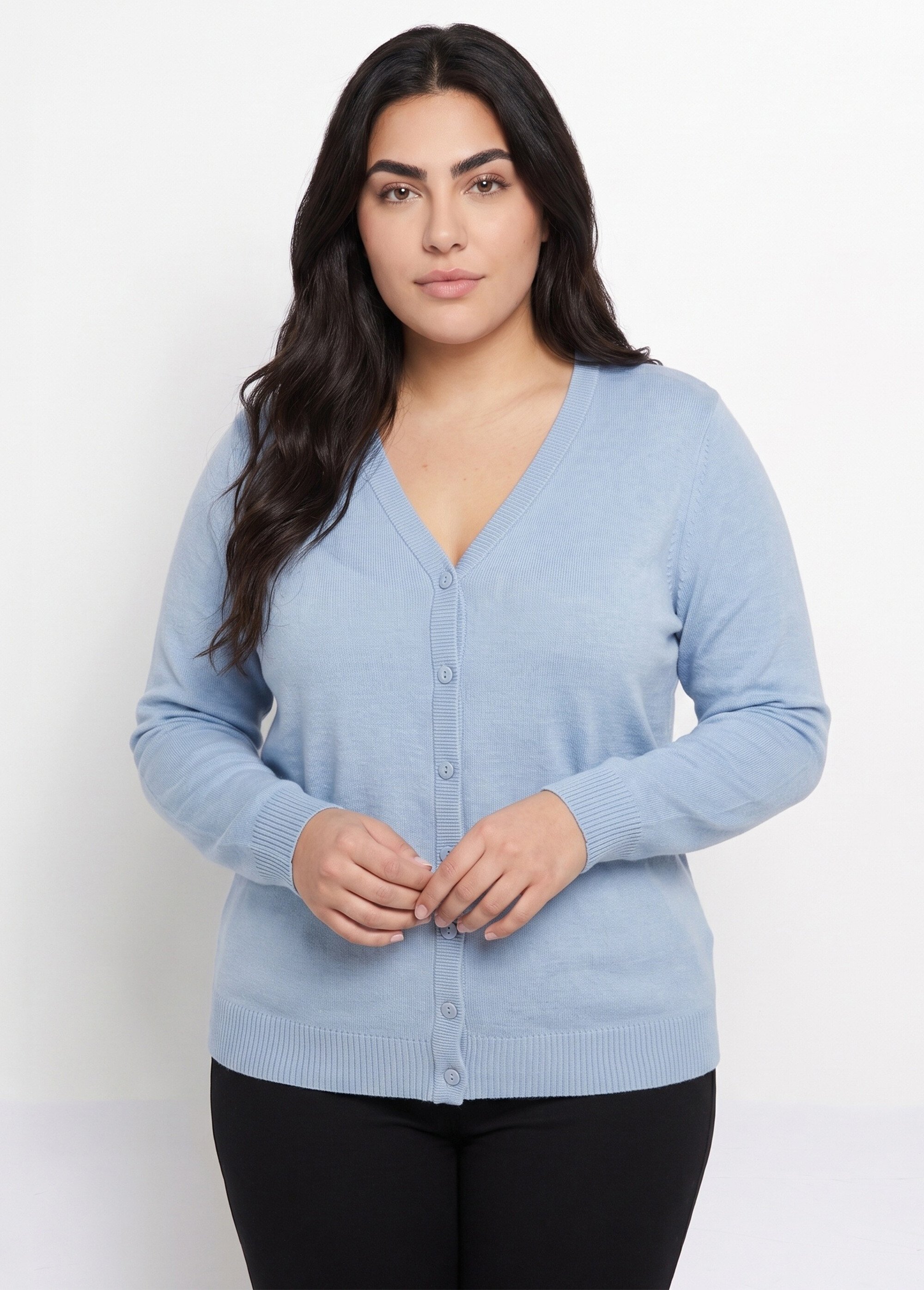 Gilet boutonné mi-long maille douce Femme Grande Taille Bleu PATIO MV1