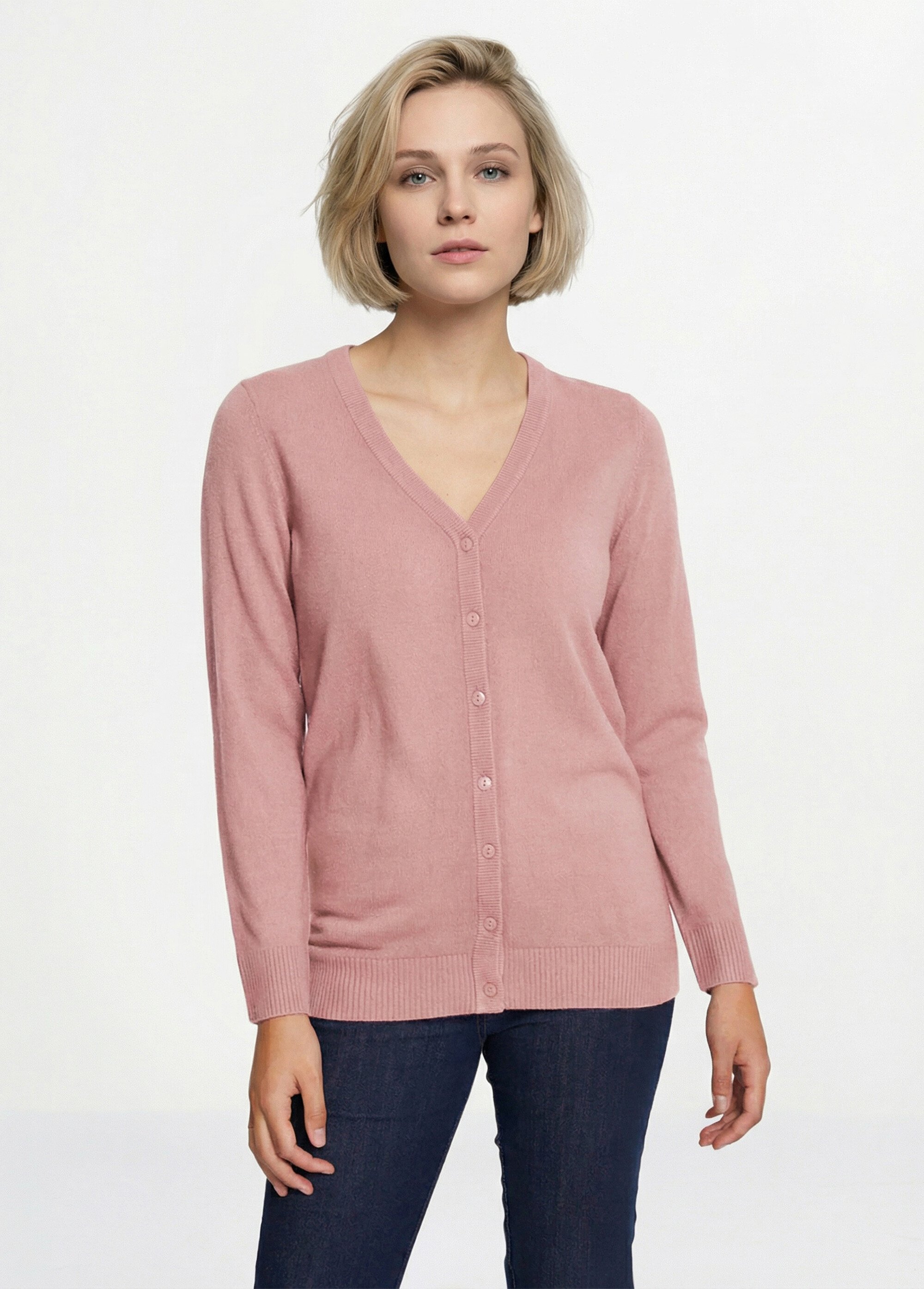 Gilet boutonné mi-long maille douce Femme Rose PATIO FA1