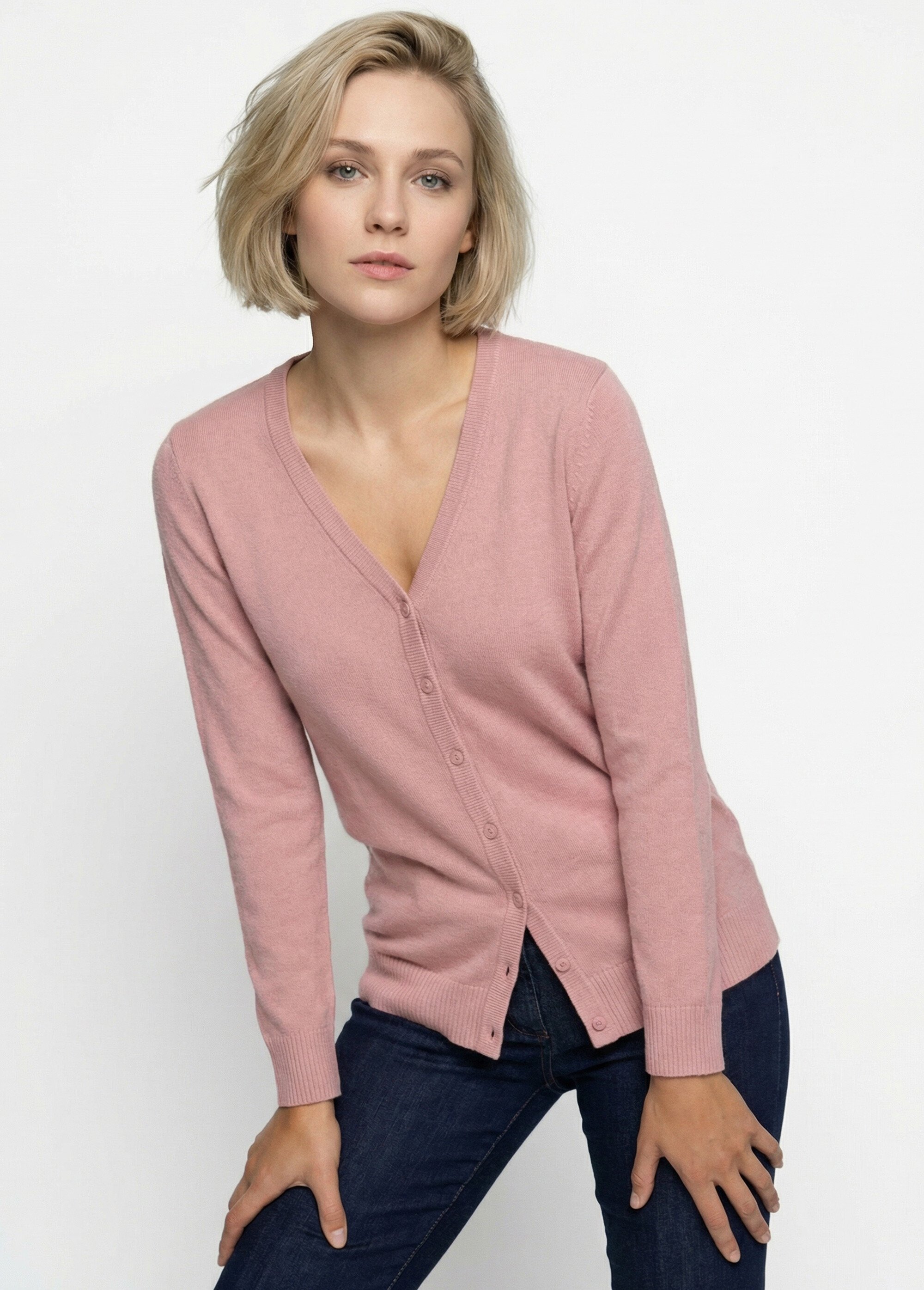 Gilet boutonné mi-long maille douce Femme Rose PATIO MV1