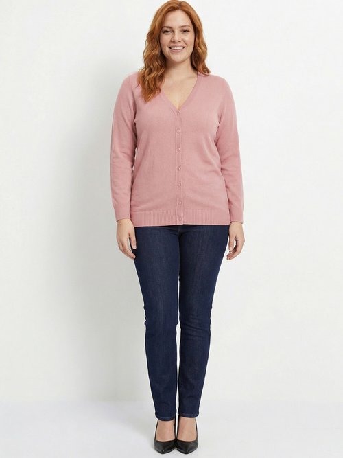 Gilet boutonné mi-long maille douce Femme Grande Taille Rose PATIO SI1