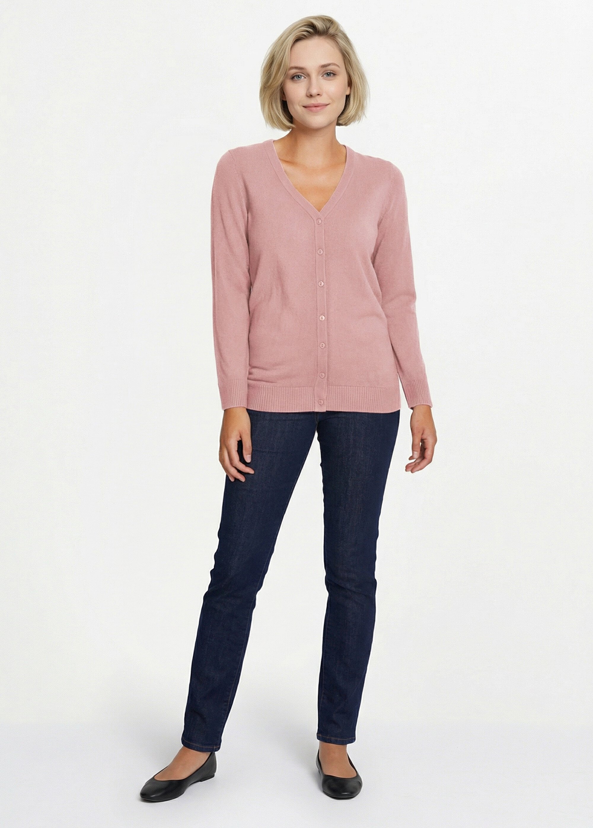 Gilet boutonné mi-long maille douce Femme Rose PATIO SI1