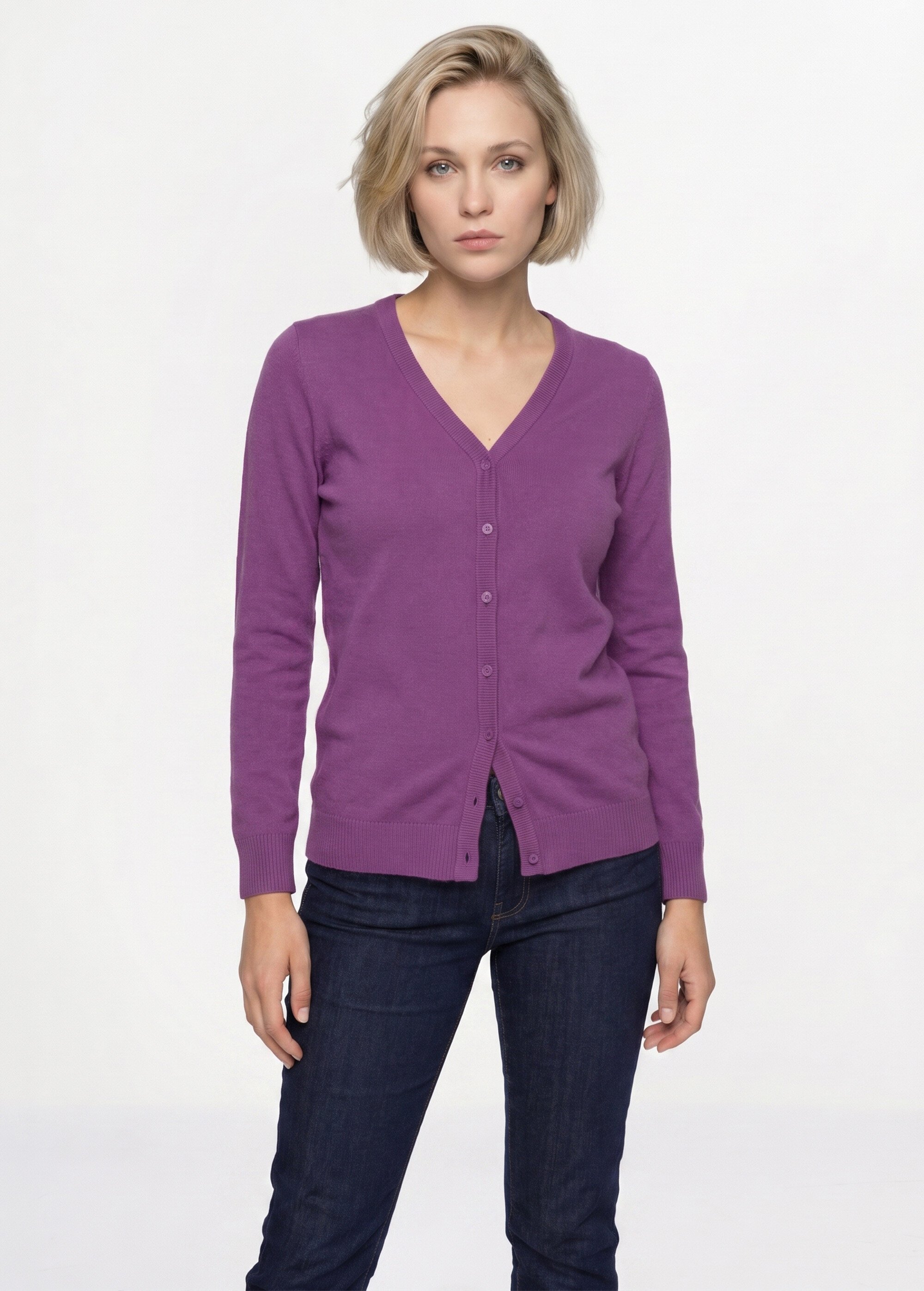 Gilet boutonné mi-long maille douce Femme Violet PATIO FA1
