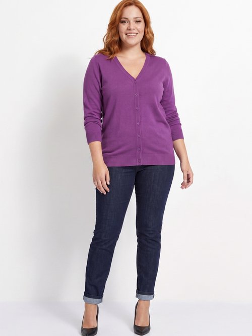 Gilet boutonné mi-long maille douce Femme Grande Taille Violet PATIO SI1