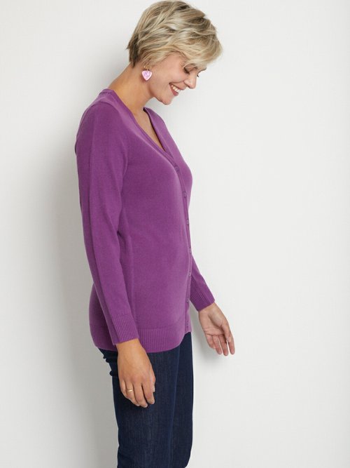 Gilet boutonné mi long maille douce Femme Violet PATIO DR1